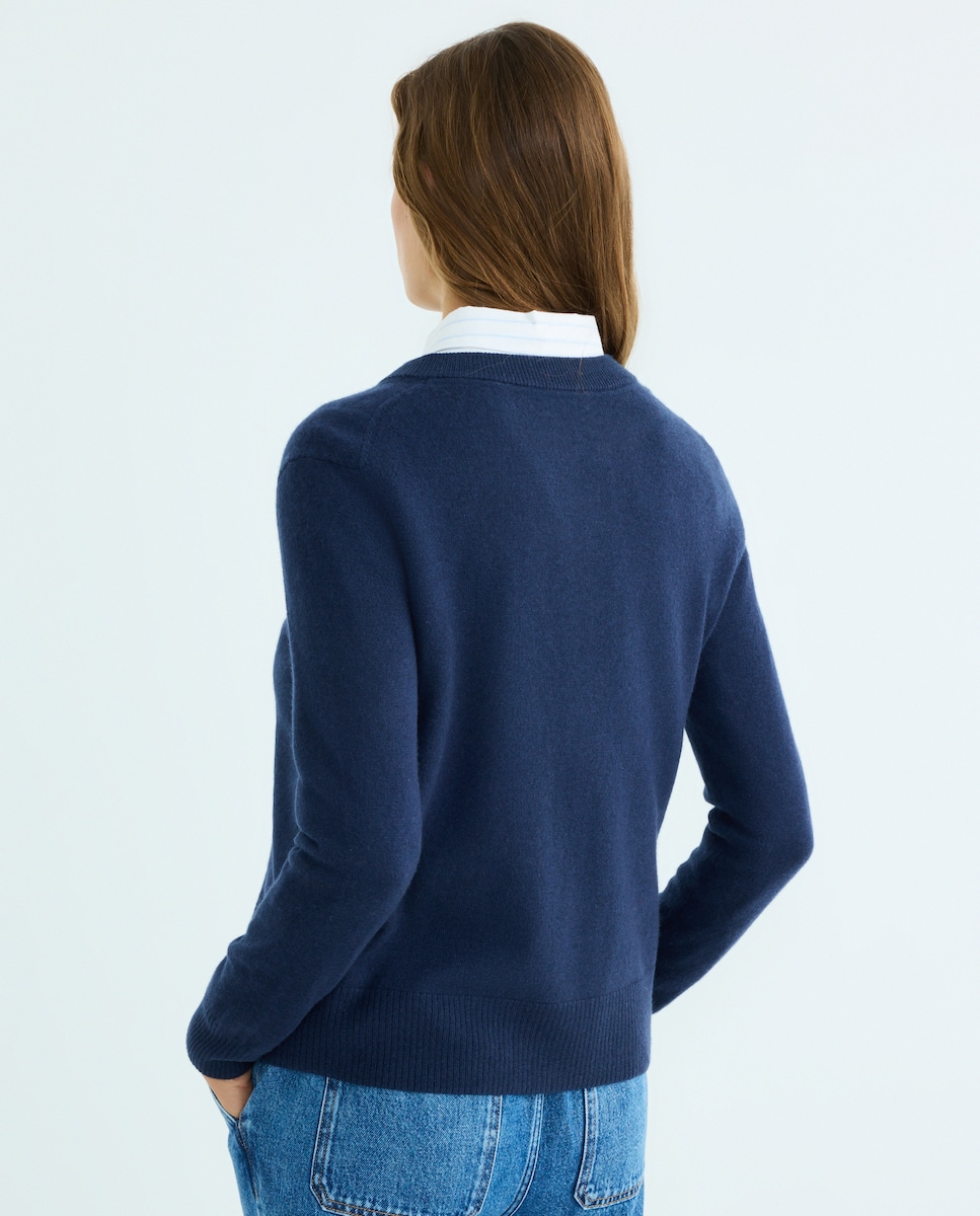 Cardigan de mujer cuello caja 100% lana Azul marino-3