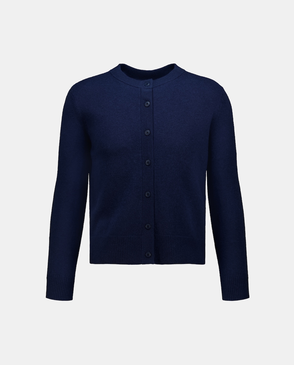 Cardigan de mujer cuello caja 100% lana Azul marino-4