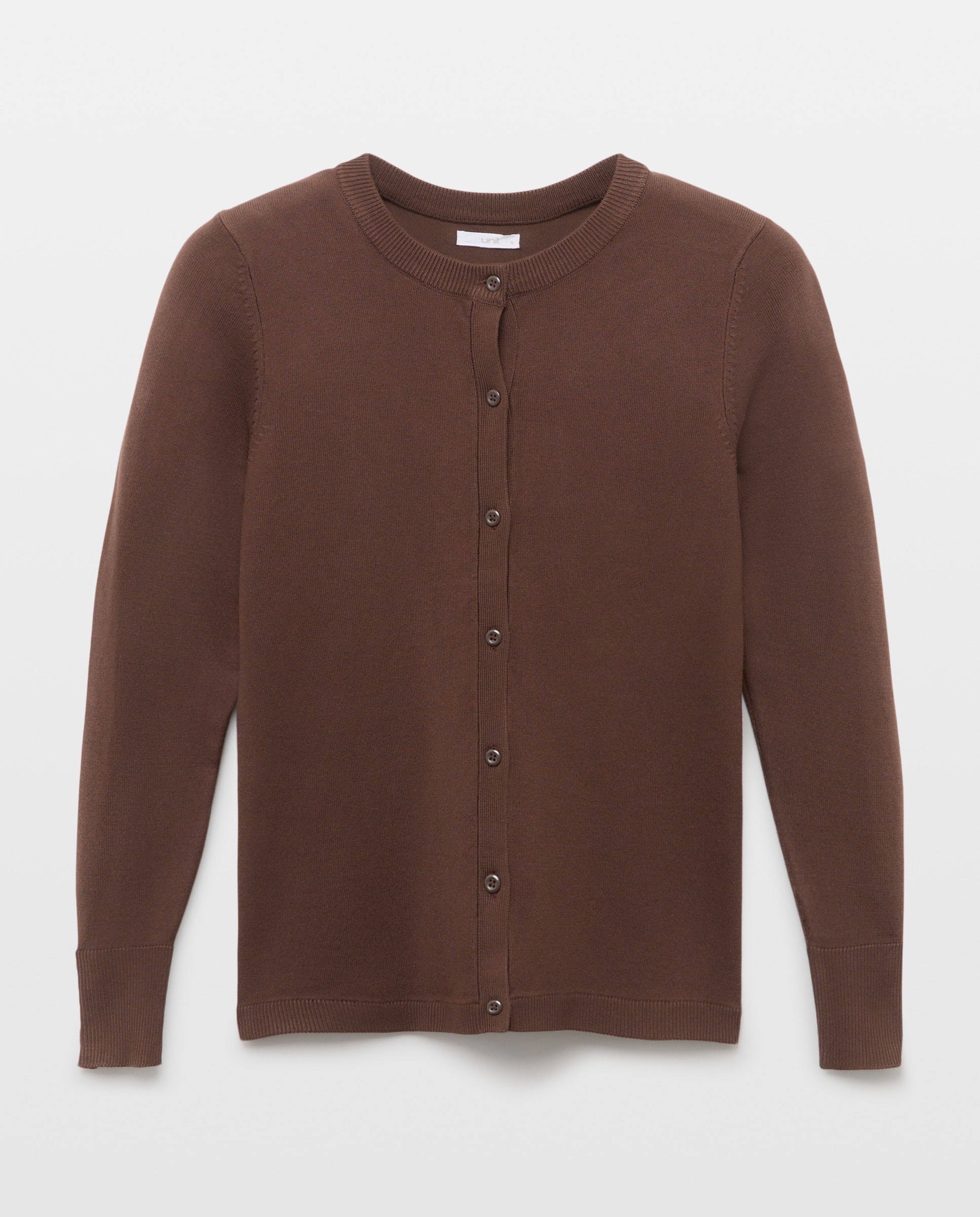 Cardigan básico de mujer cuello caja Chocolate-4