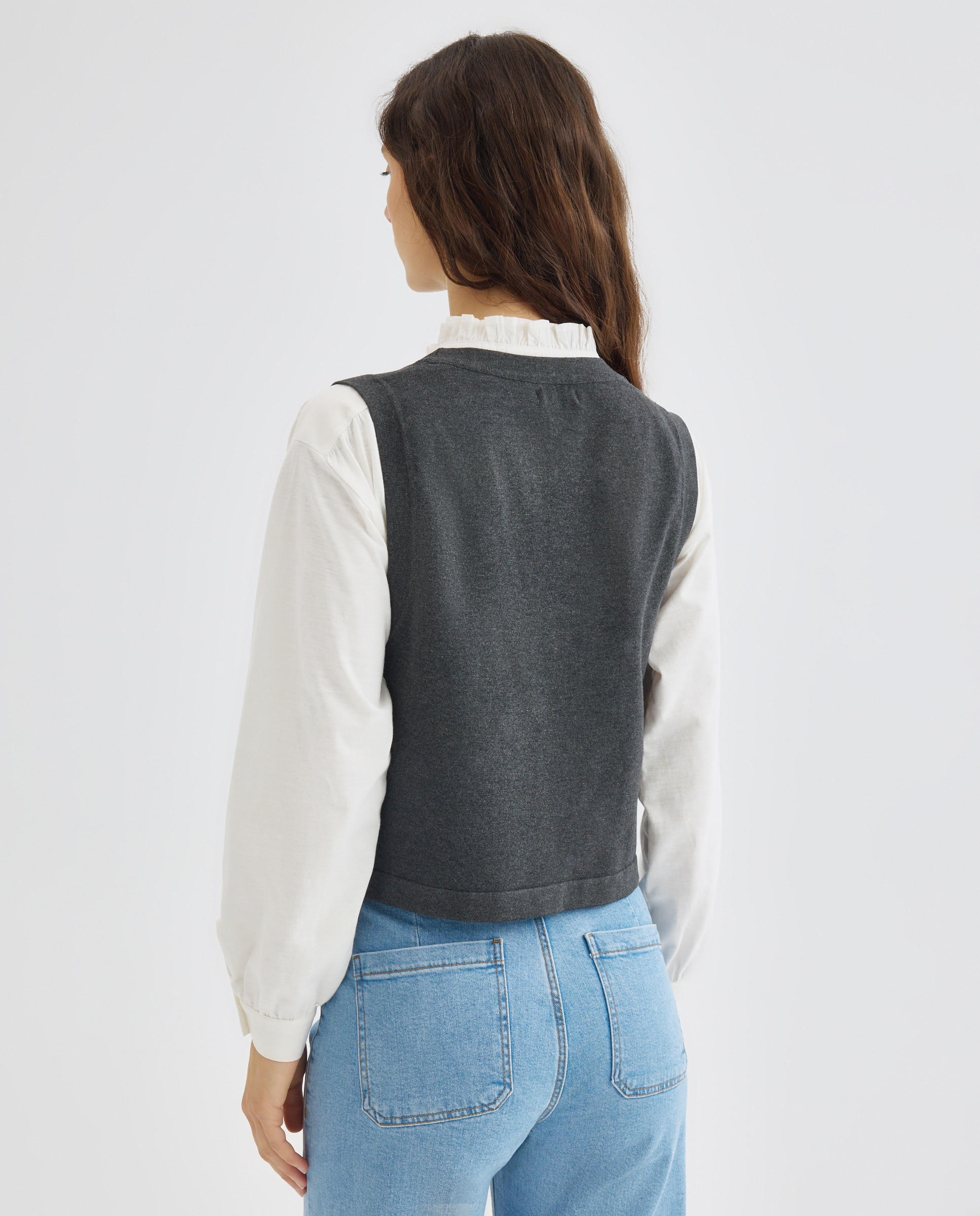 Chaleco de punto de mujer cuello pico 830 Antracita-3