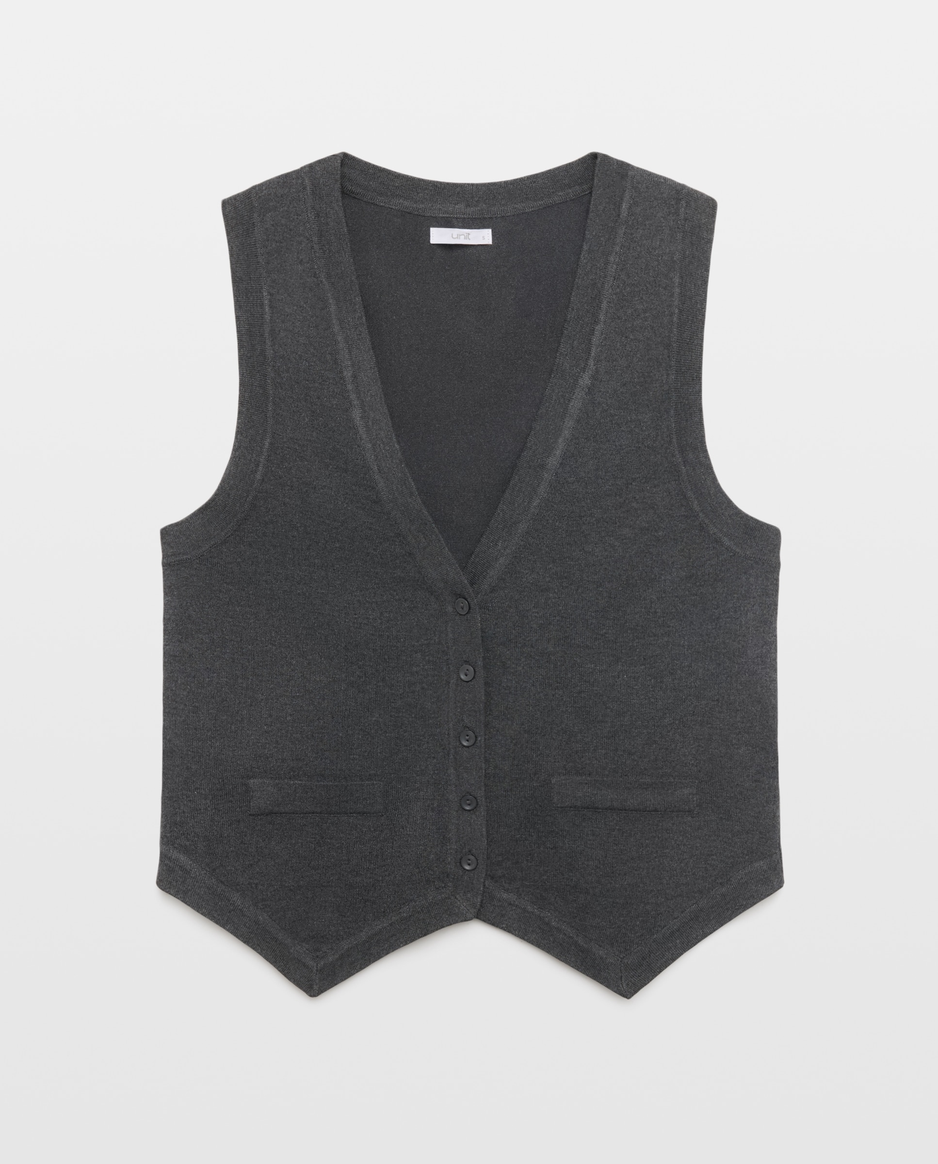 Chaleco de punto de mujer cuello pico 830 Antracita-4