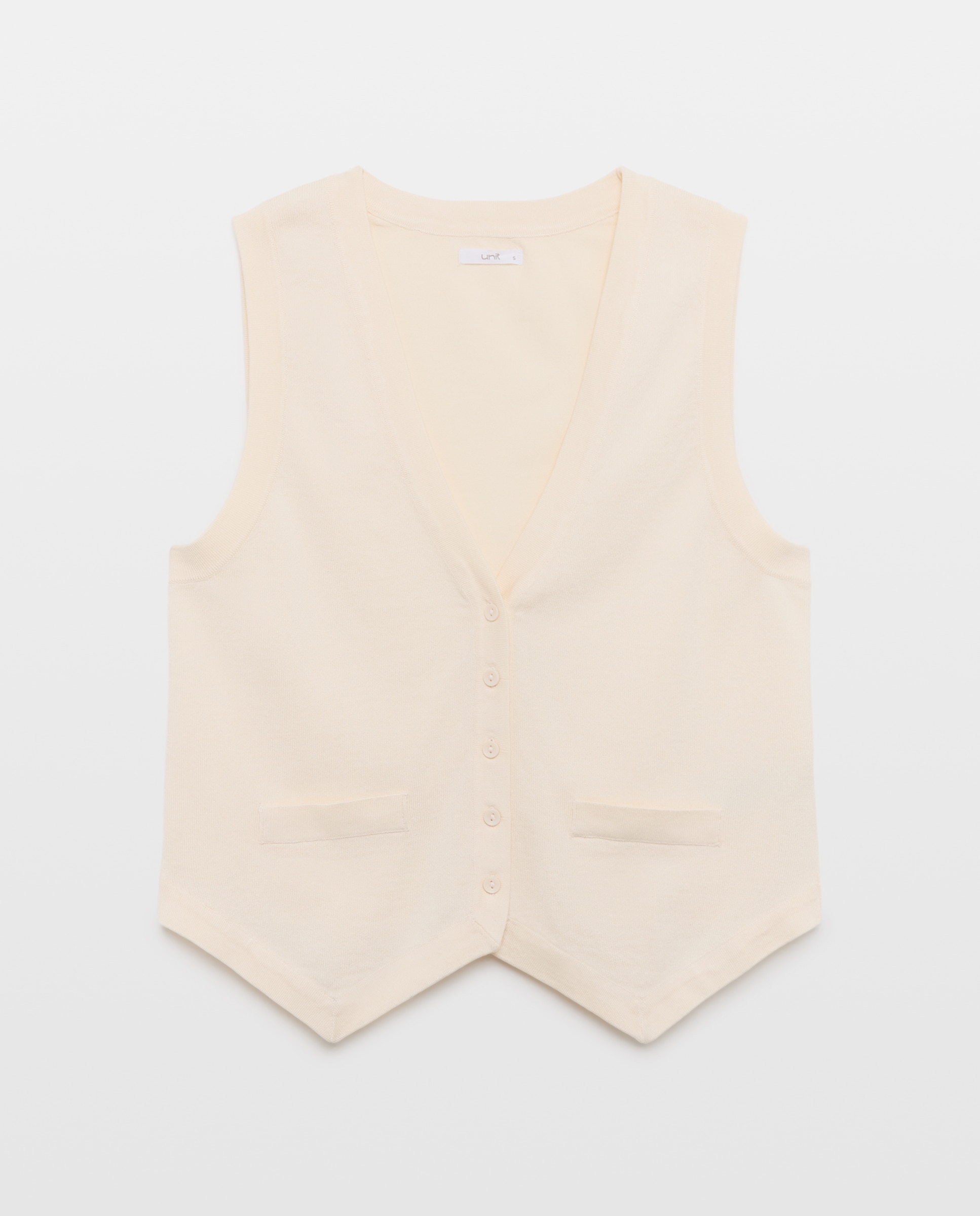 Chaleco de punto de mujer cuello pico 120 Crudo-4