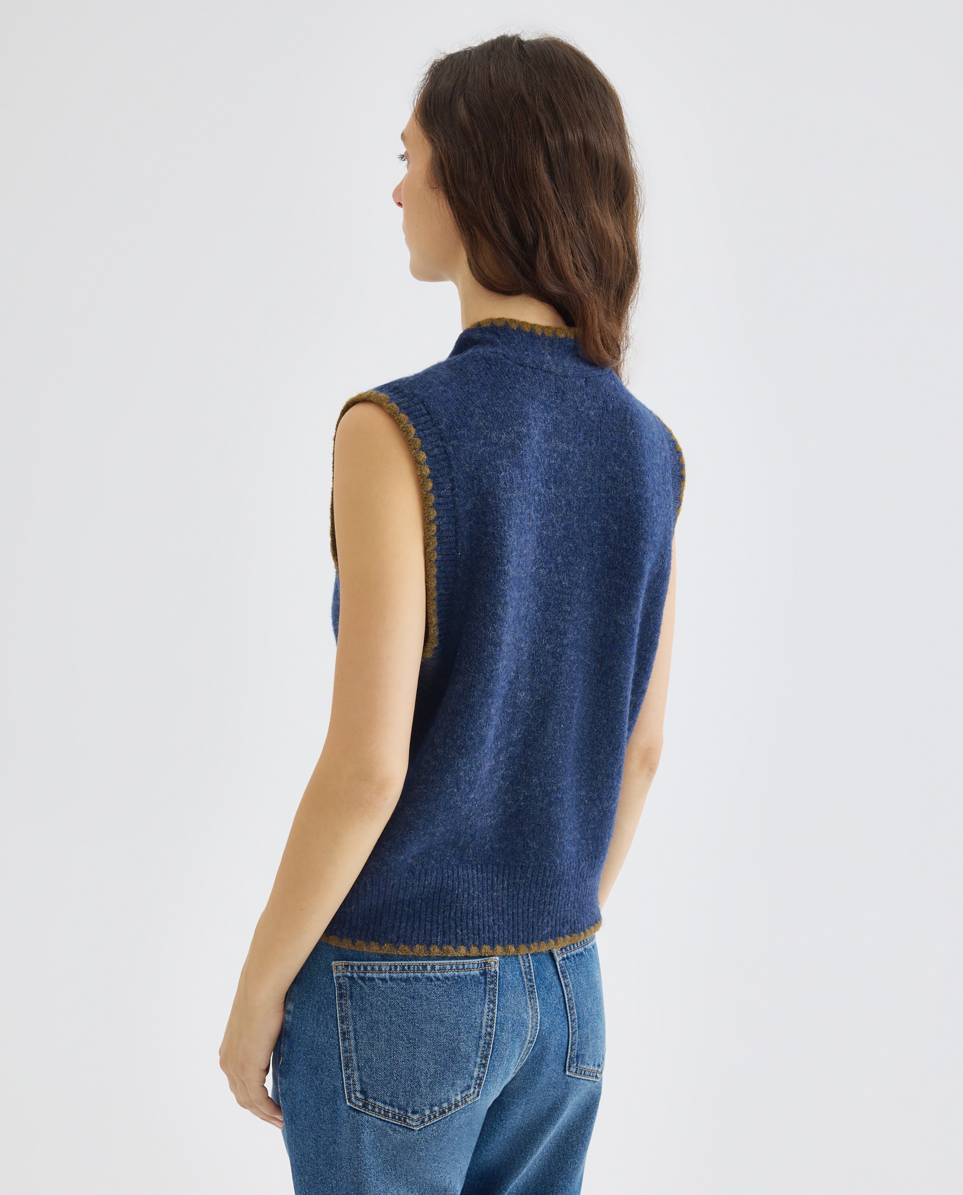 Chaleco de punto de mujer contrastes y lazada Azul marino-3