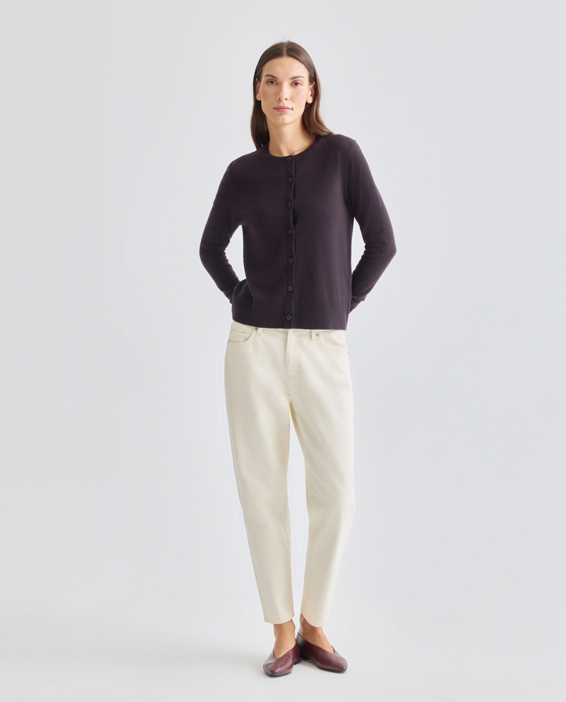 Cardigan de mujer cuello caja 100% lana Chocolate-2