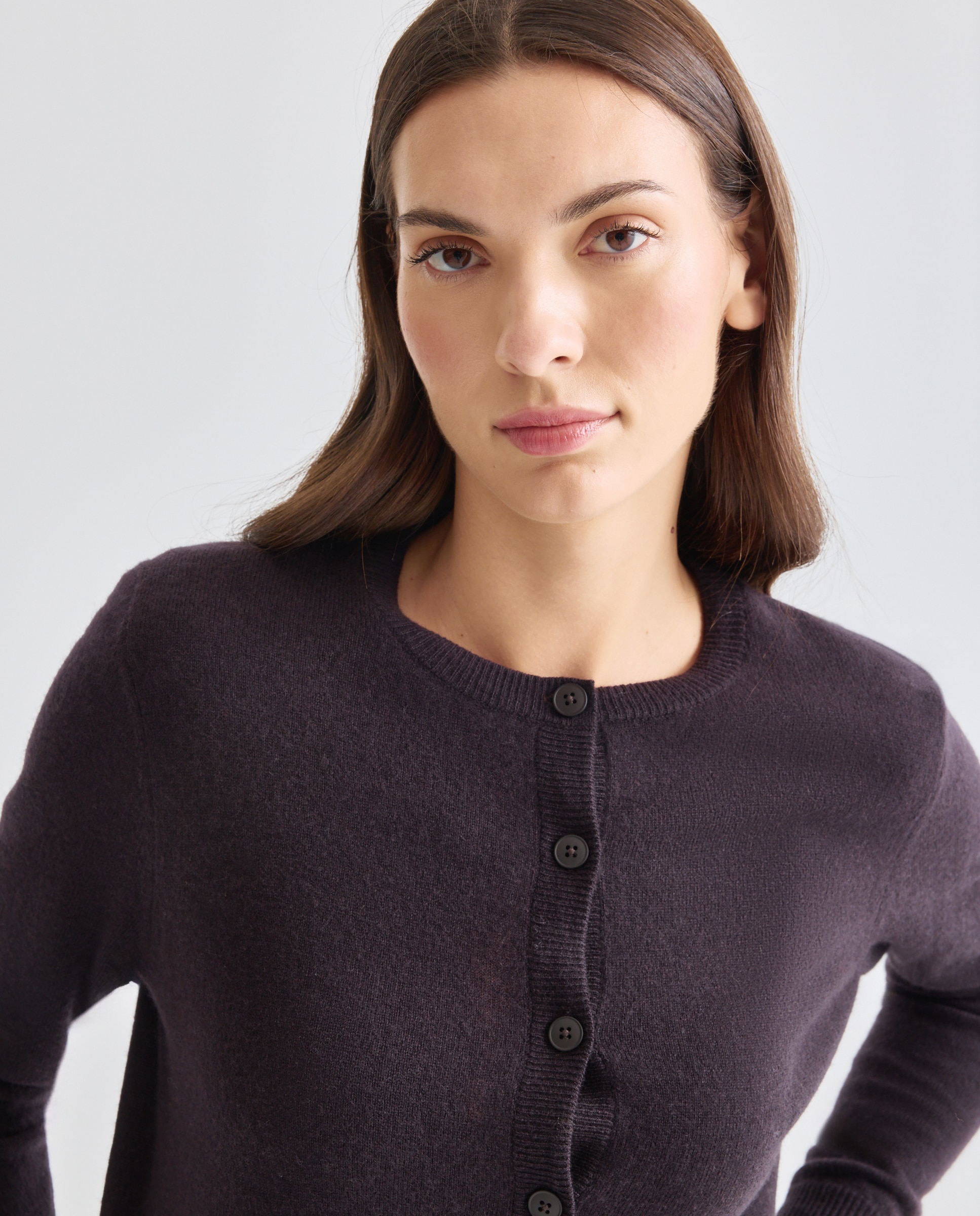 Cardigan de mujer cuello caja 100% lana Chocolate-4