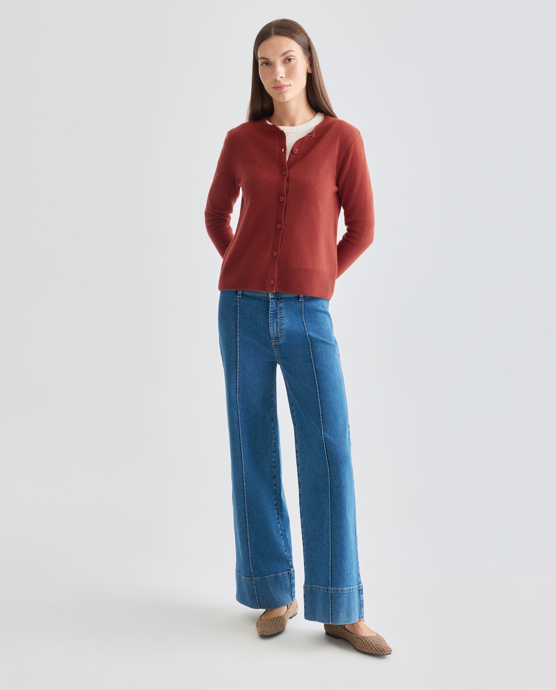Cardigan de mujer cuello caja 100% lana Azafrán-2