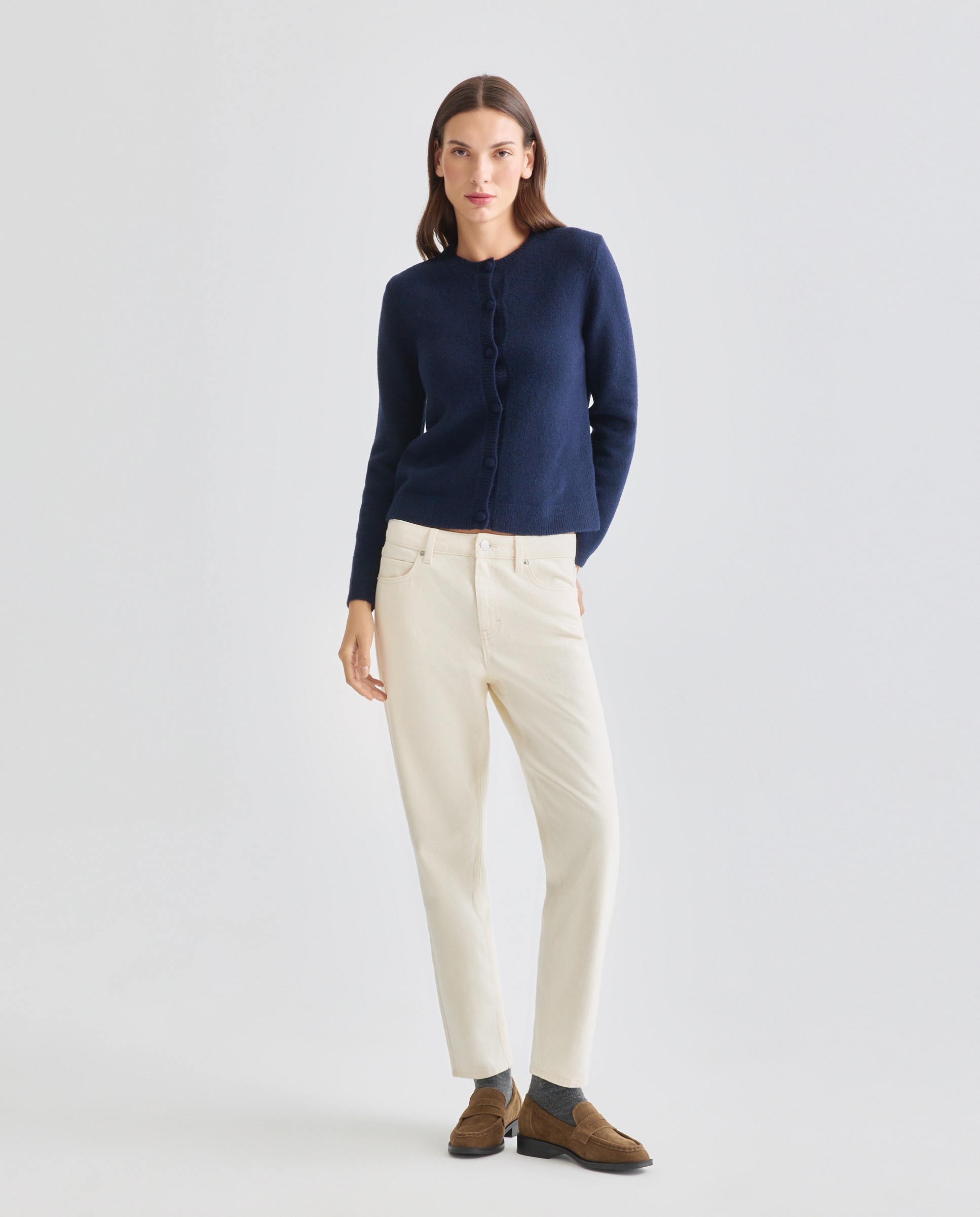 Cardigan básico de mujer cuello caja Azul marino-2