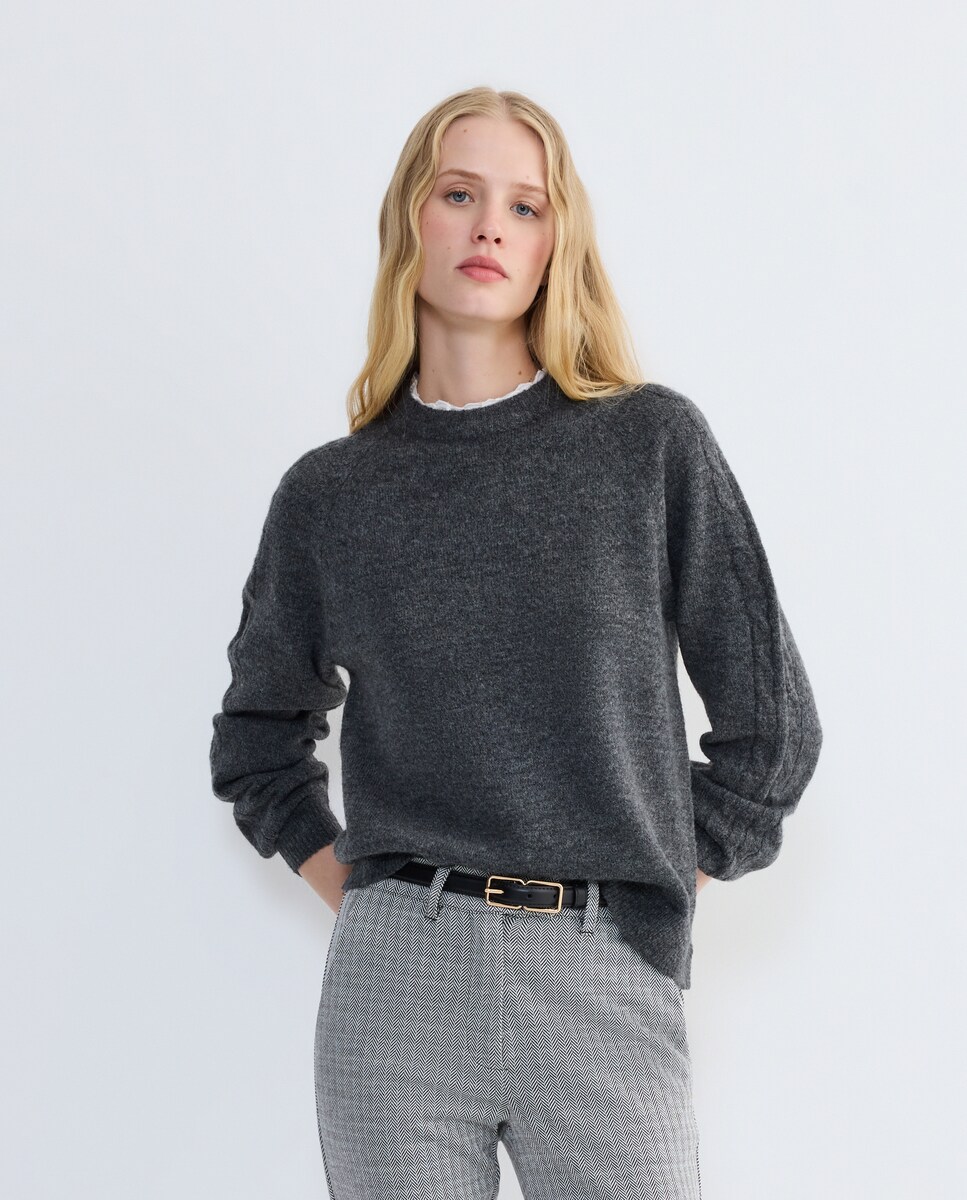 Jersey de mujer detalle lace en el cuello 830 Antracita-1