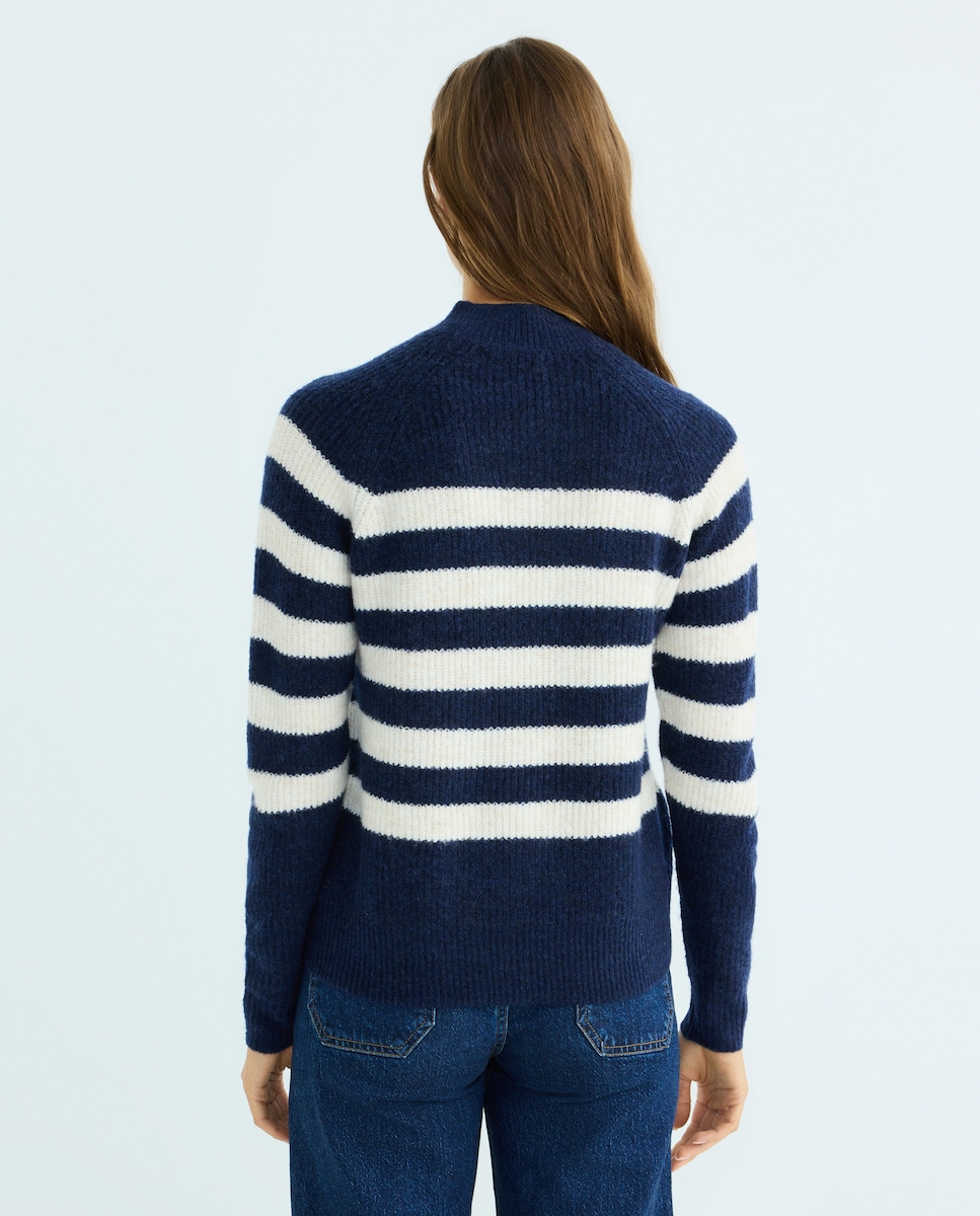 Jersey de mujer cuello perkins y botones frontales Azul-3