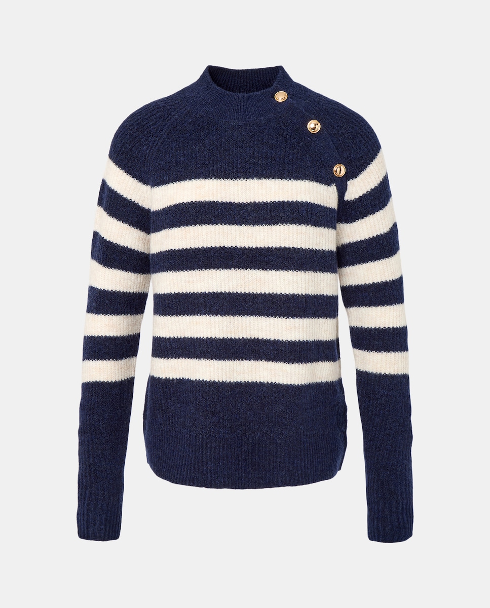 Jersey de mujer cuello perkins y botones frontales Azul-4