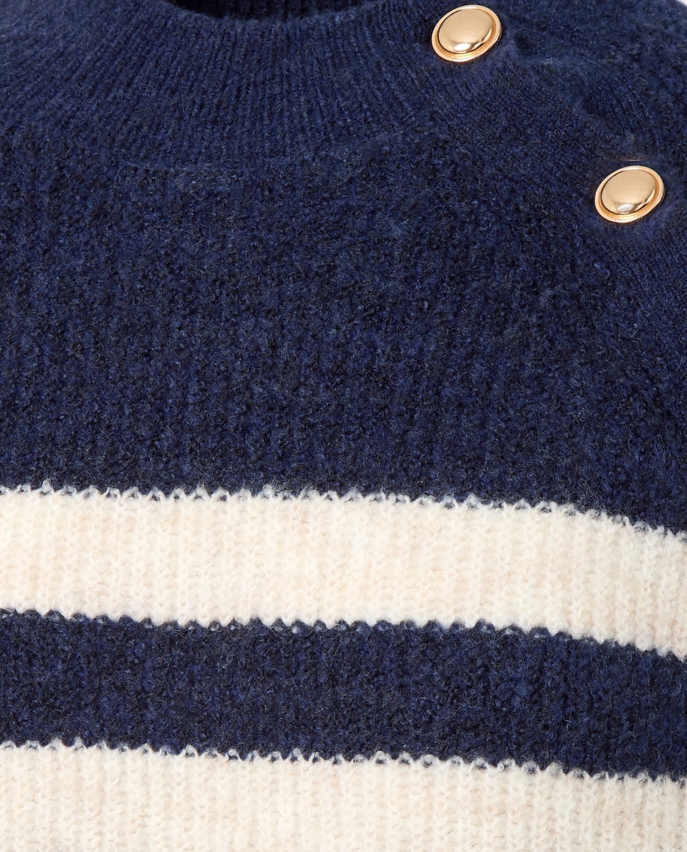 Jersey de mujer cuello perkins y botones frontales Azul-5