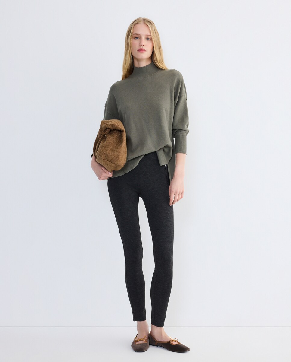 Jersey de mujer oversize y cuello perkins 560 Oliva-2