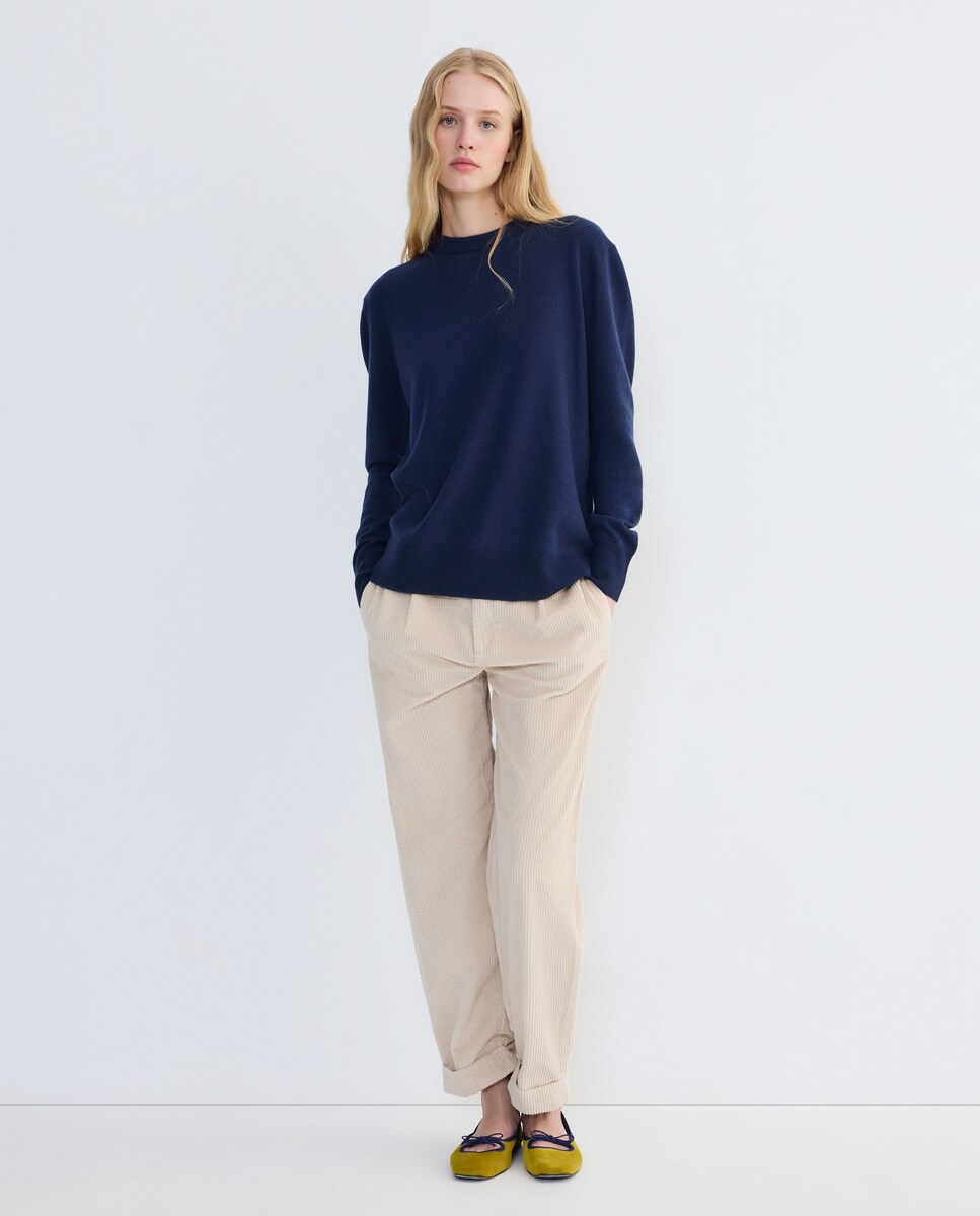 Jersey de mujer cuello caja 100% lana Azul marino-2