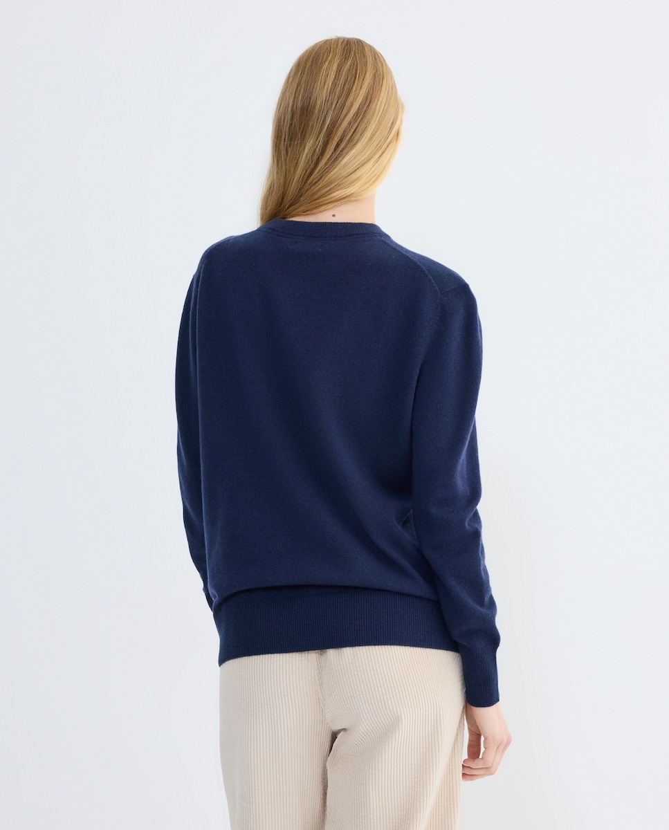 Jersey de mujer cuello caja 100% lana Azul marino-3