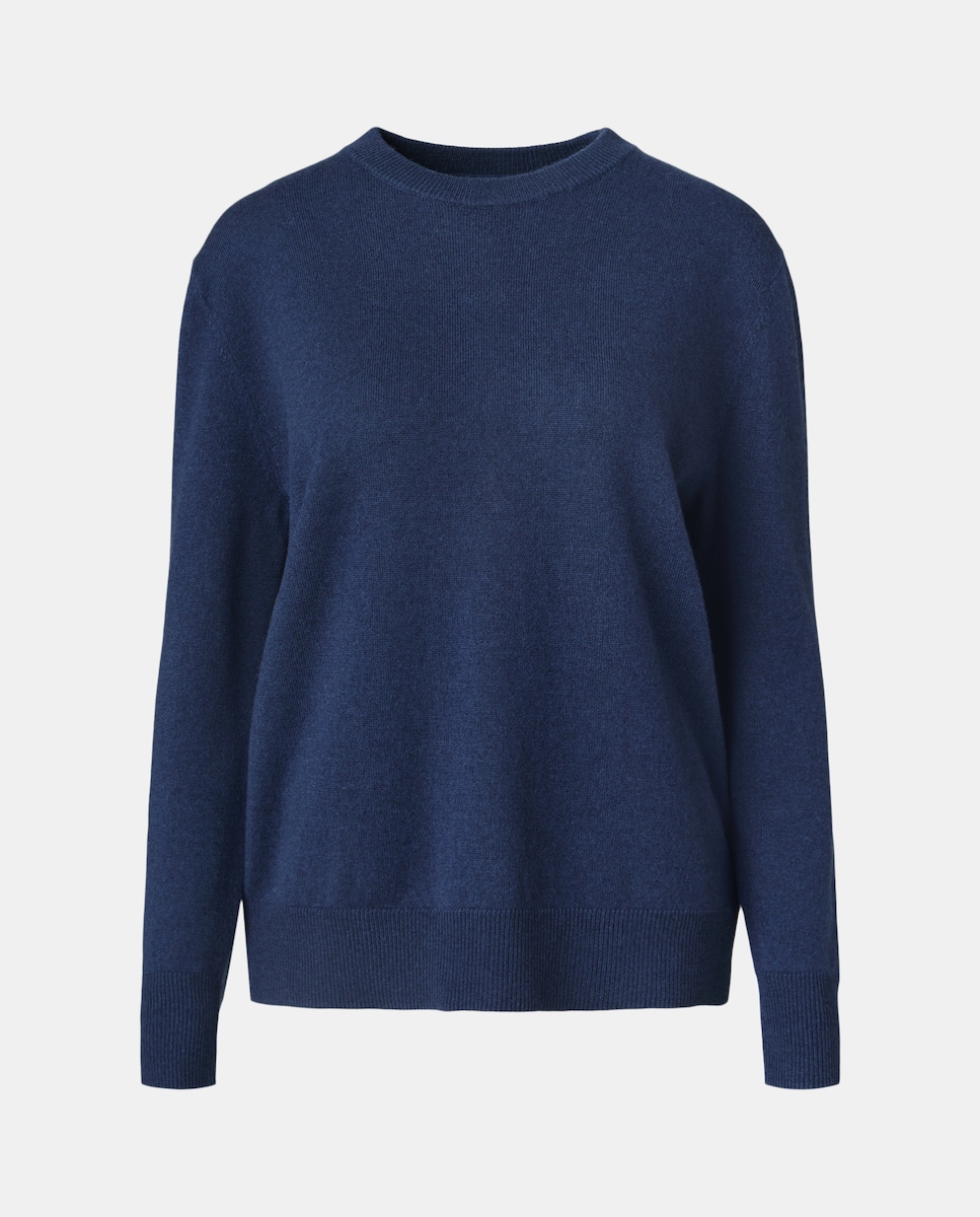 Jersey de mujer cuello caja 100% lana Azul marino-4