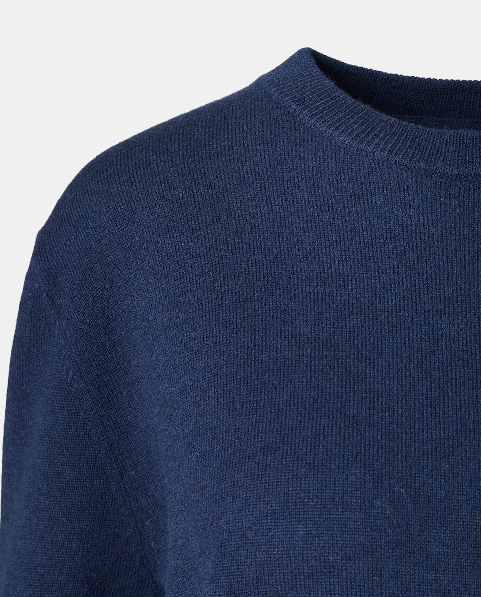 Jersey de mujer cuello caja 100% lana Azul marino-5