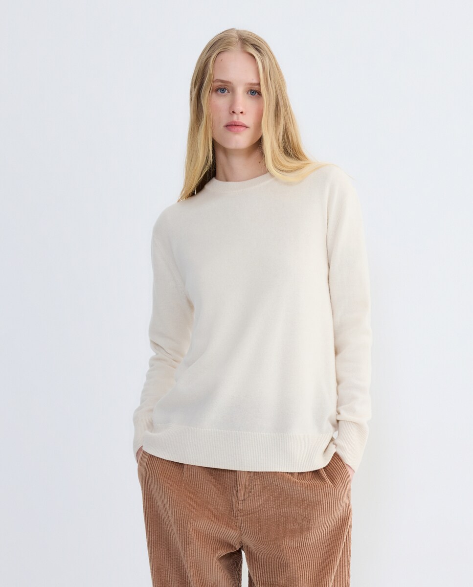 Jersey de mujer cuello caja 100% lana Beige-1