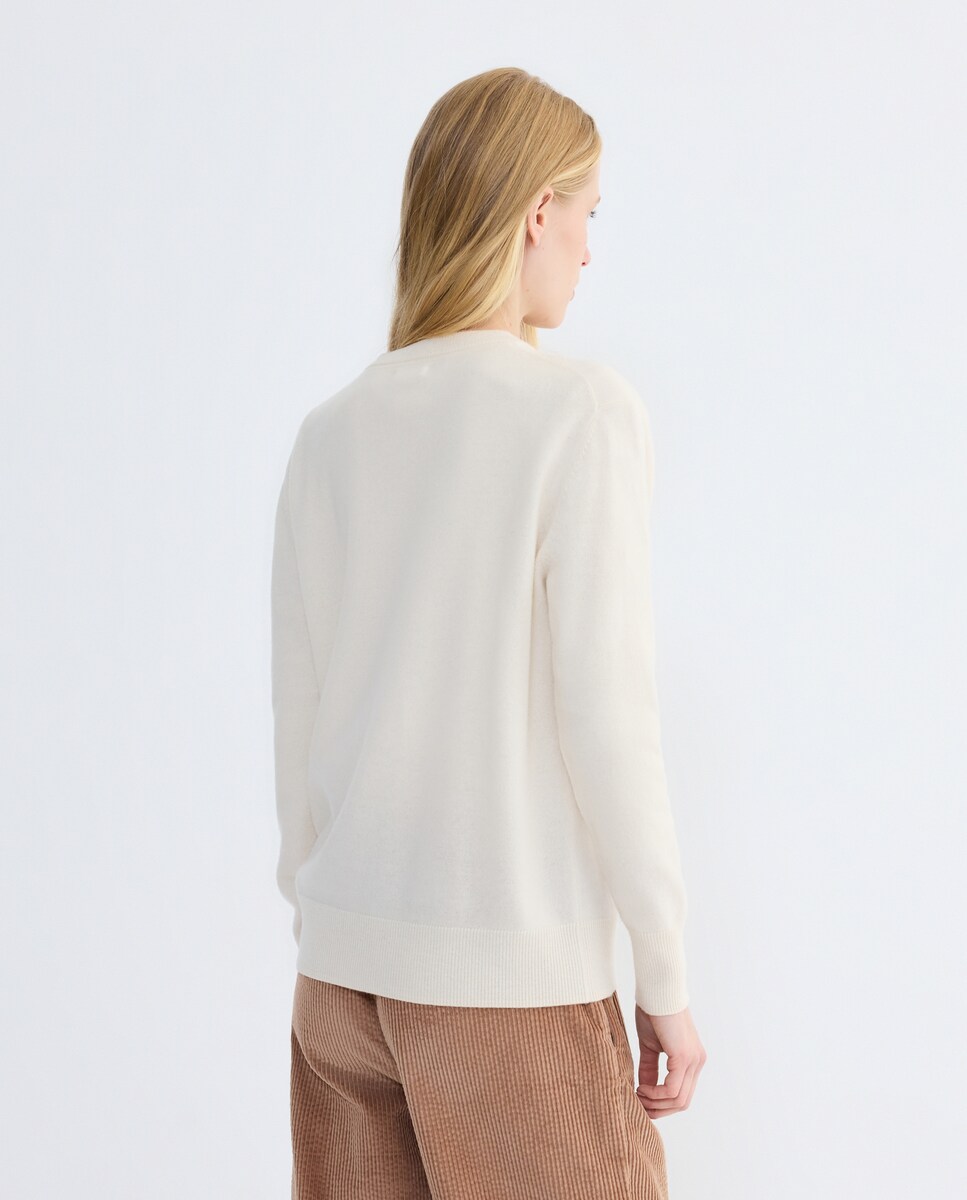 Jersey de mujer cuello caja 100% lana Beige-3