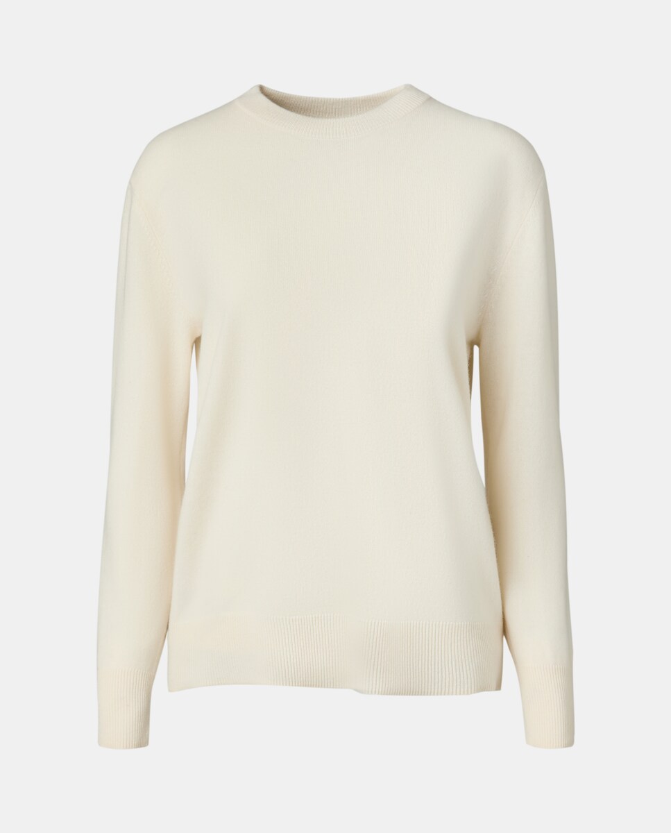 Jersey de mujer cuello caja 100% lana Beige-4