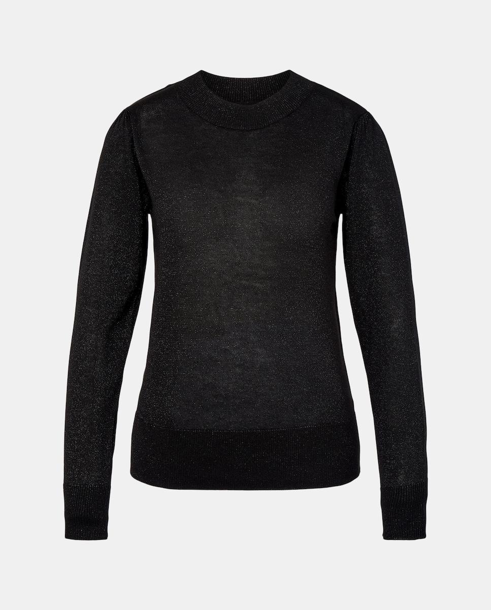 Jersey de mujer cuello caja con hilo metálico Negro-4