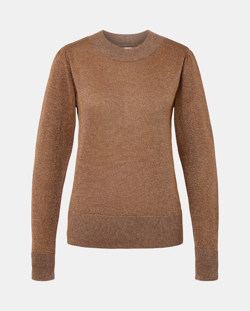 Jersey de mujer cuello caja con hilo metálico Visón claro-4