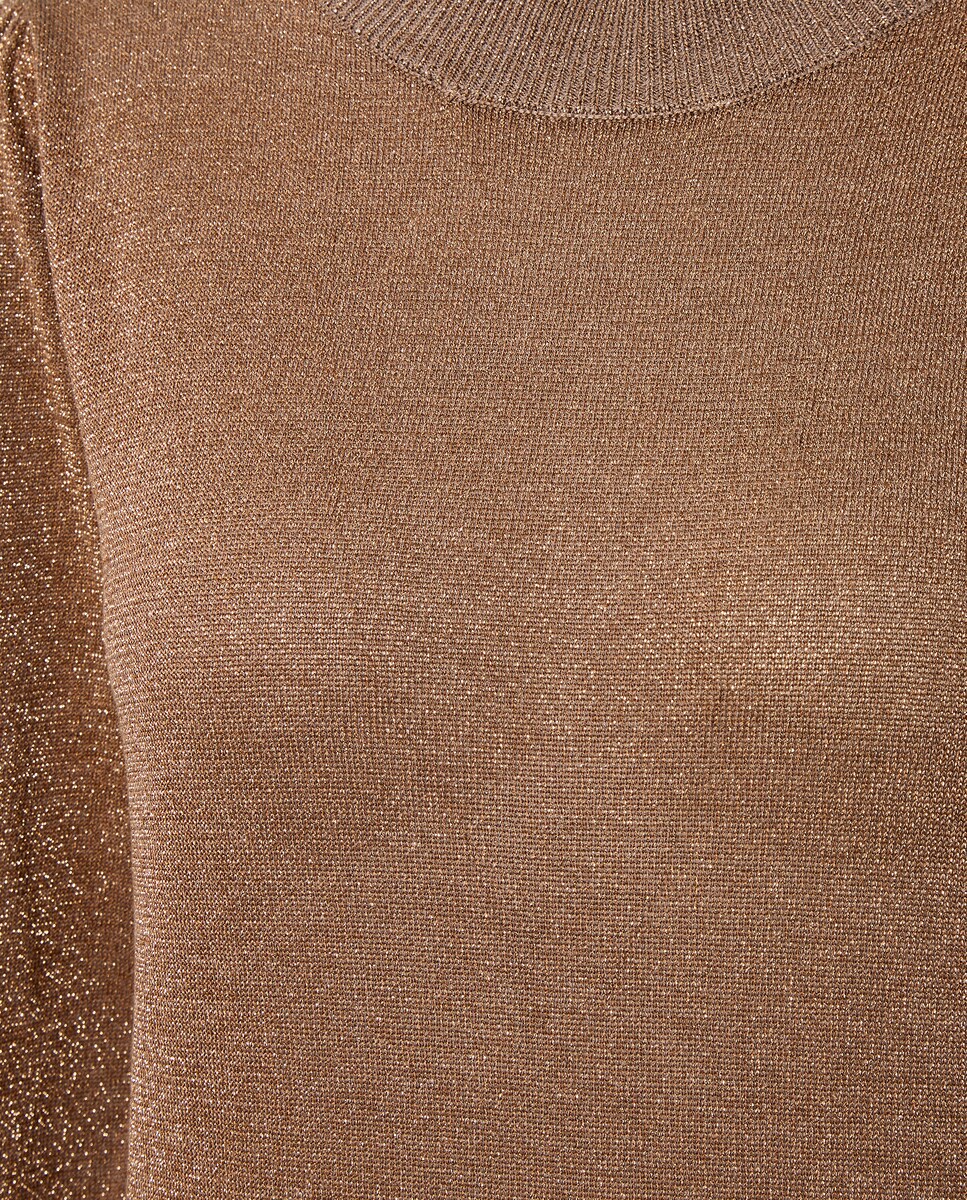 Jersey de mujer cuello caja con hilo metálico Visón claro-5