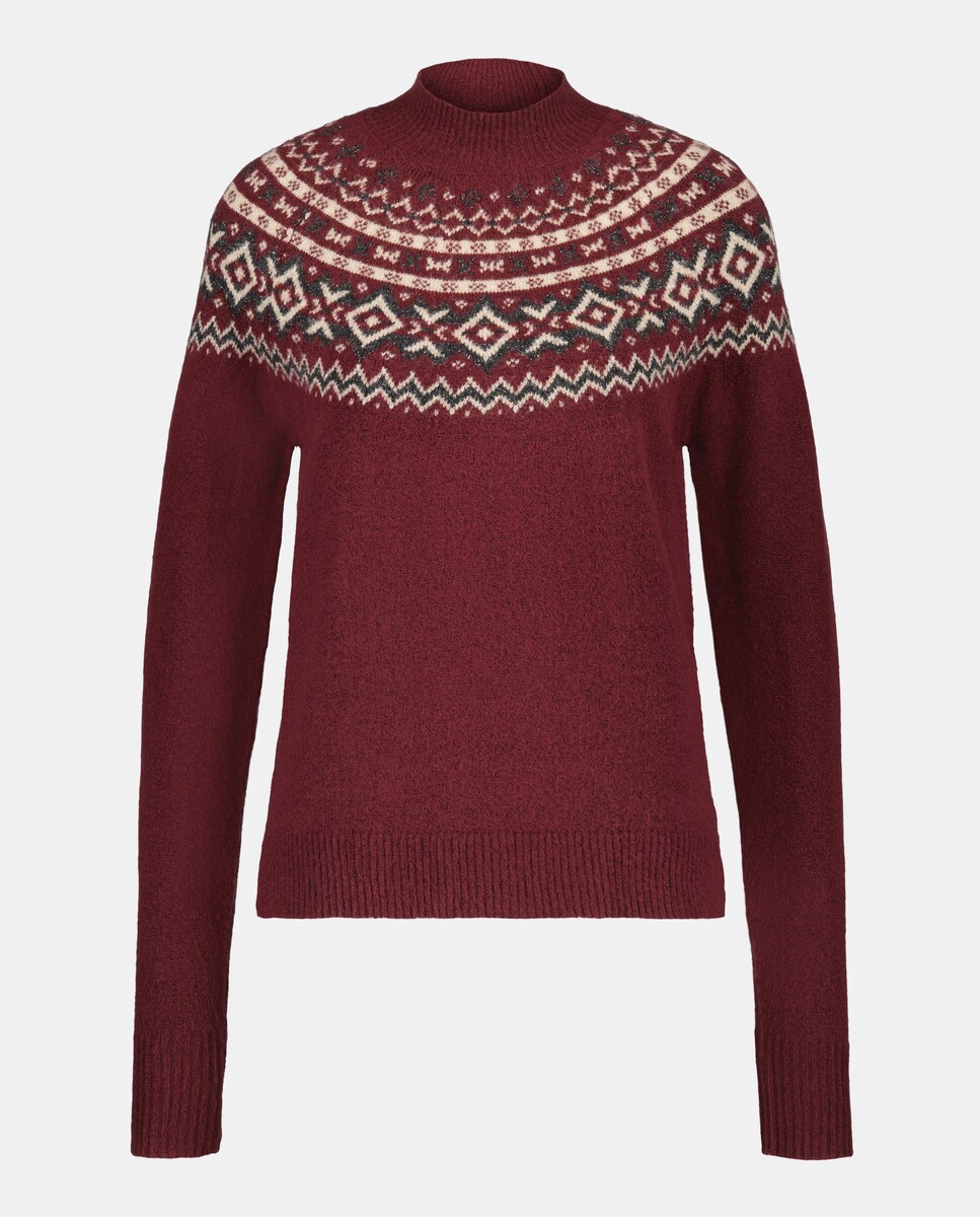 Jersey de mujer cuello perkins greca hilo metálico Burdeos-4