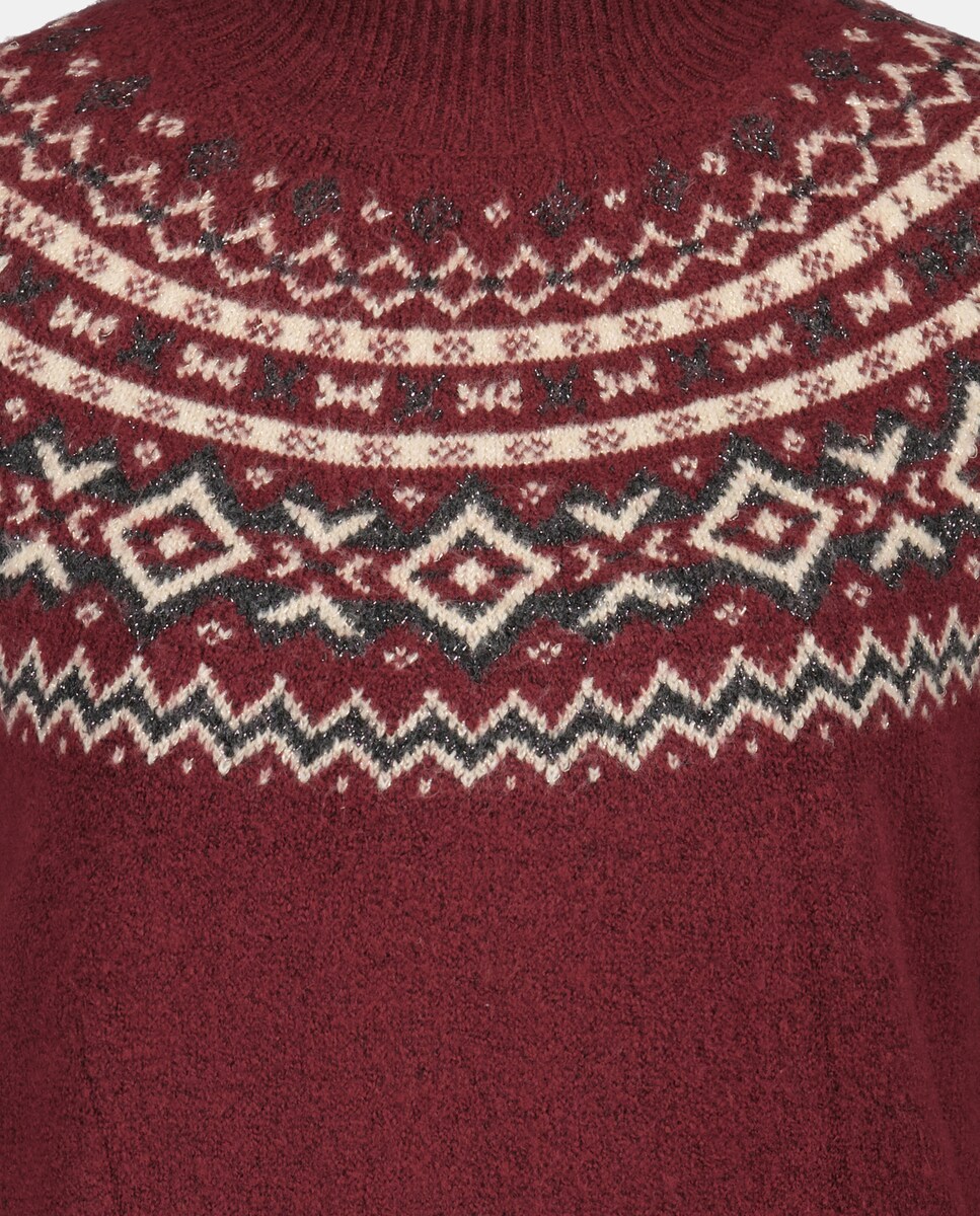 Jersey de mujer cuello perkins greca hilo metálico Burdeos-5