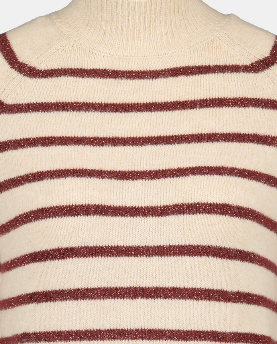 Jersey de mujer cuello perkins rayas hilo metálico Tostado-5