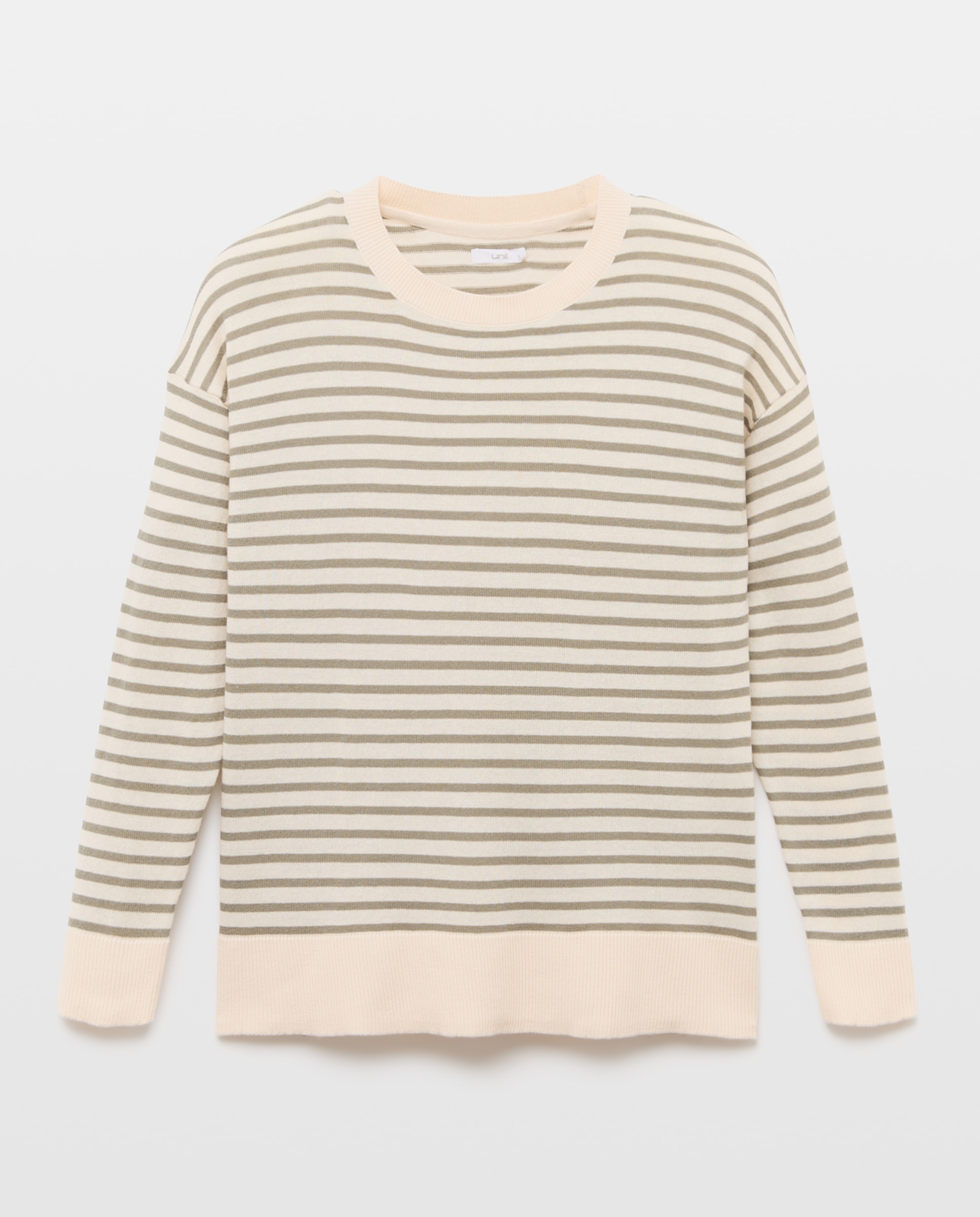 Jersey fino básico de mujer cuello caja y rayas Verde-4