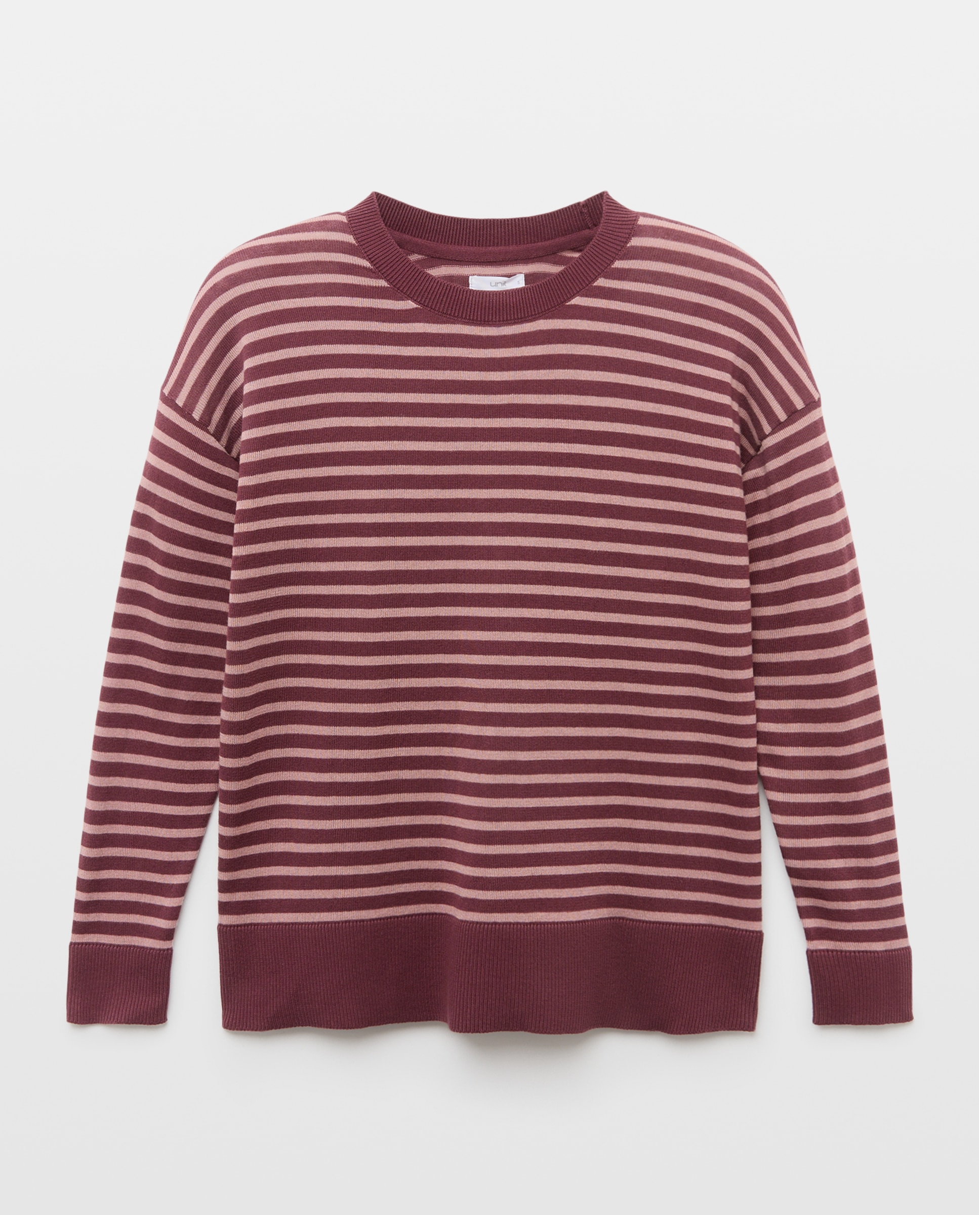 Jersey fino básico de mujer cuello caja y rayas Rosa-4
