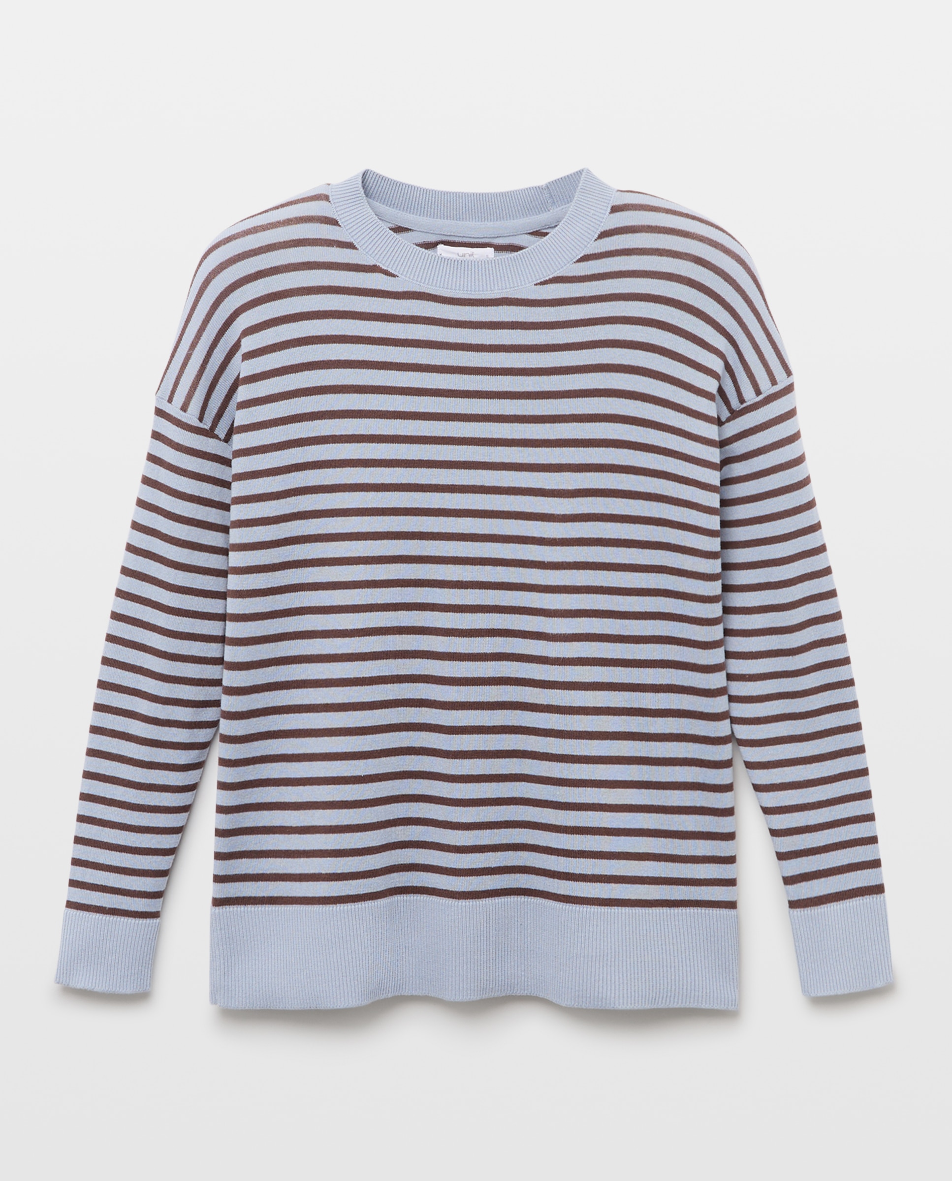 Jersey fino básico de mujer cuello caja y rayas Azul-4