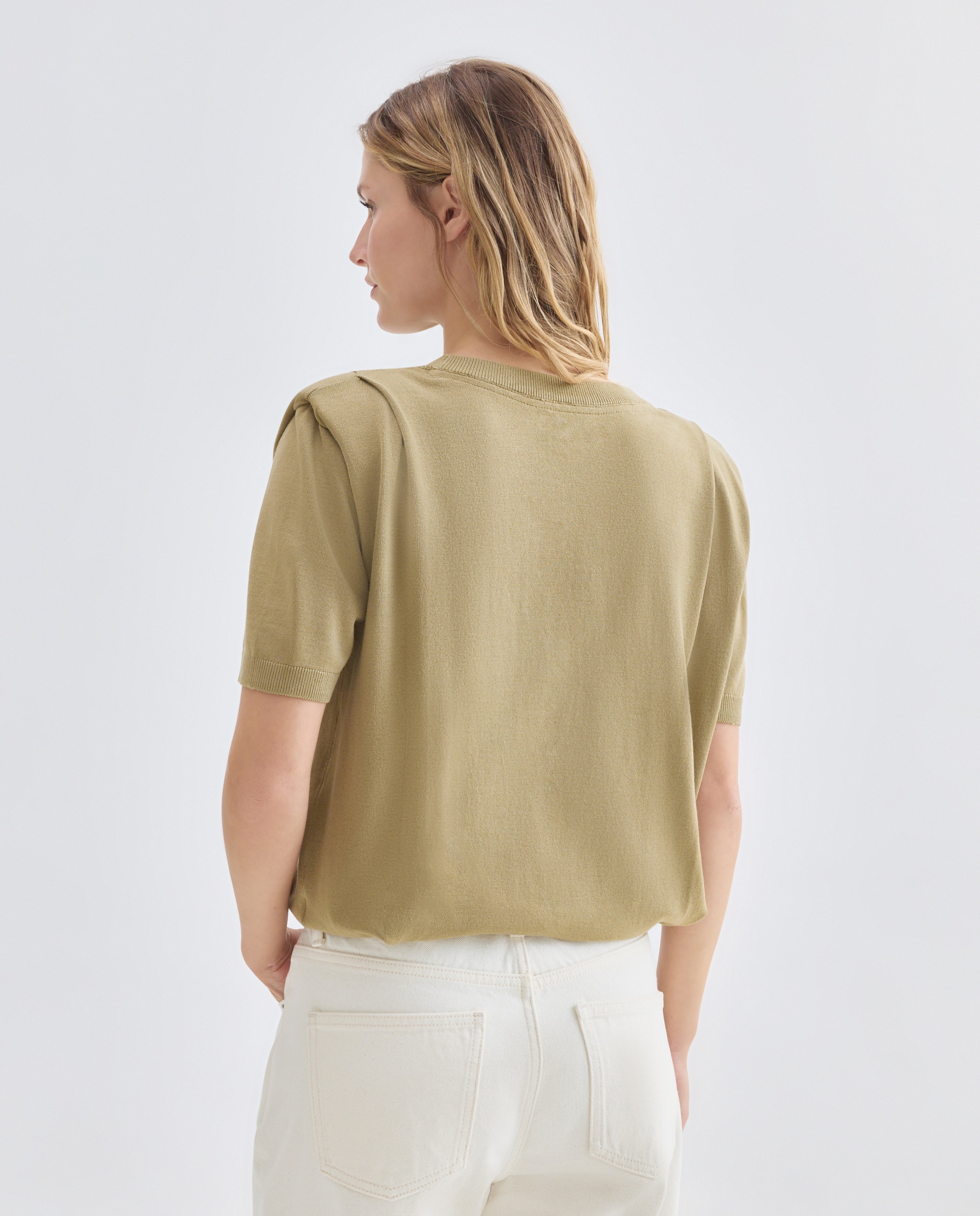 Jersey de mujer manga corta con hombrera 510 Verde claro-3