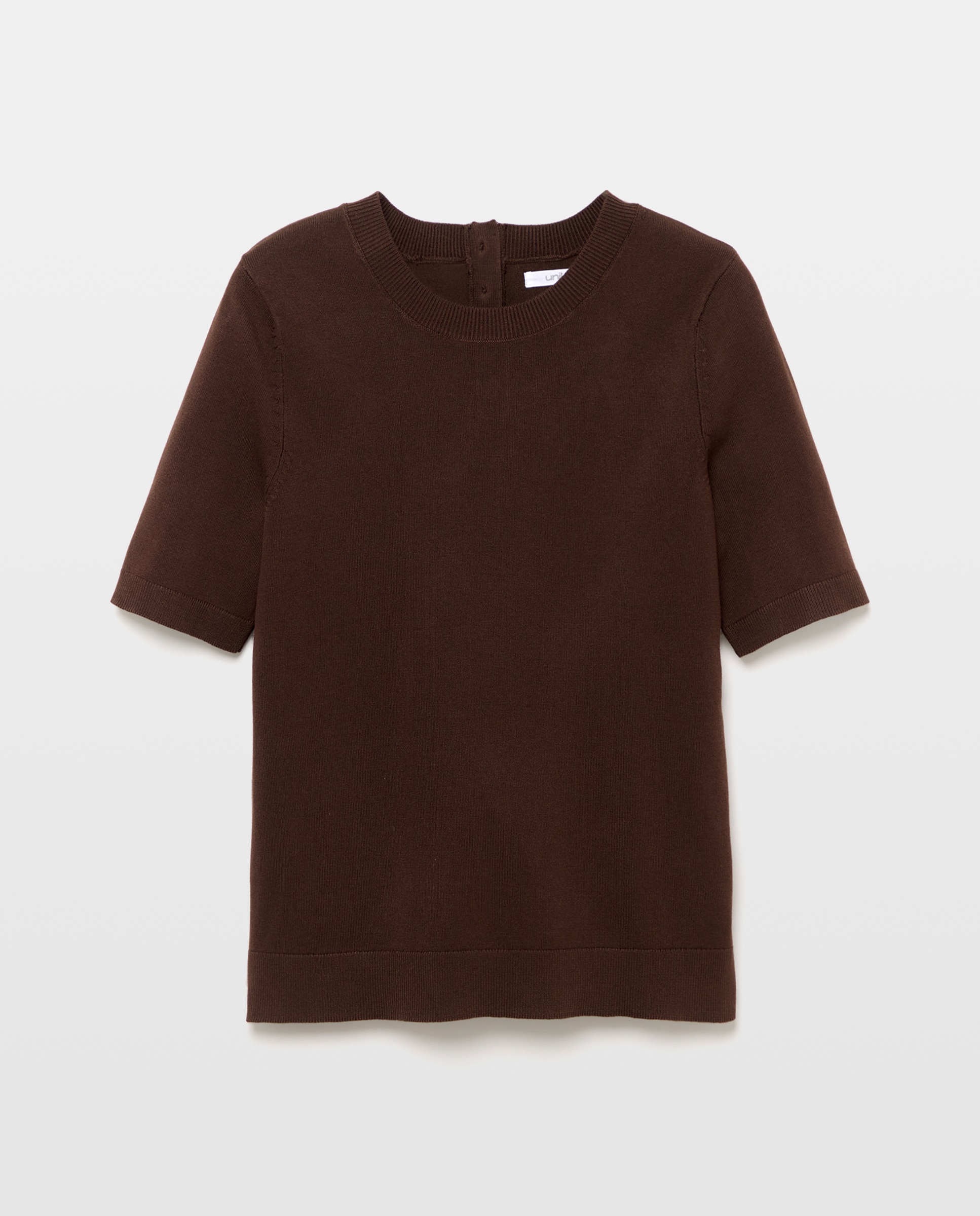 Jersey básico de mujer manga corta y cuello caja Chocolate-4