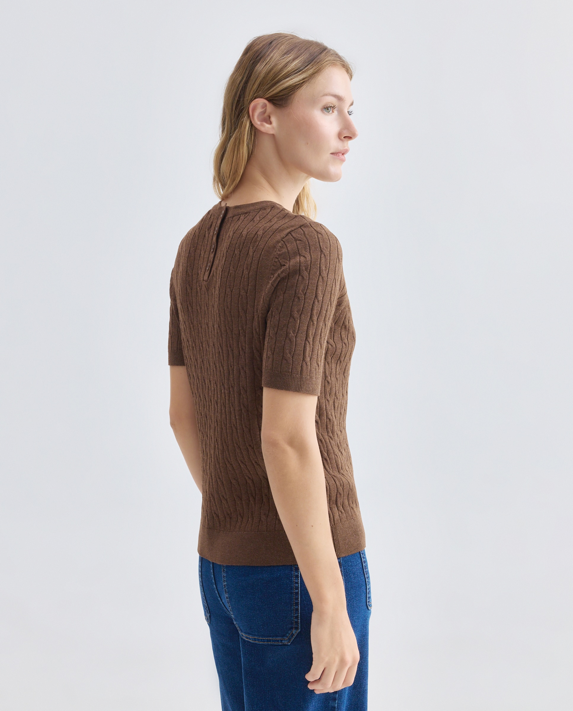 Jersey básico de mujer de ochos manga corta Marrón-3