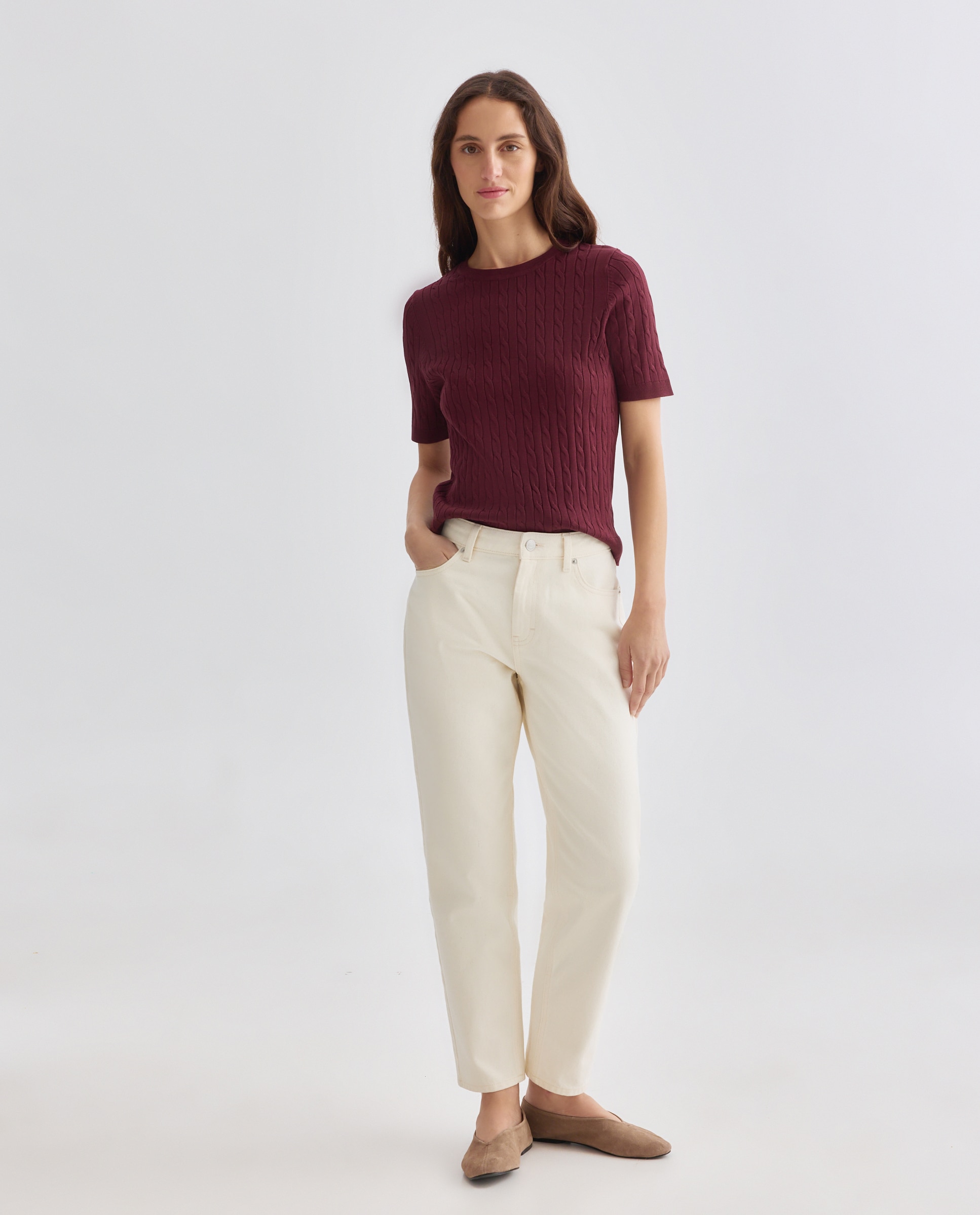 Jersey básico de mujer de ochos manga corta 290 Burdeos-2