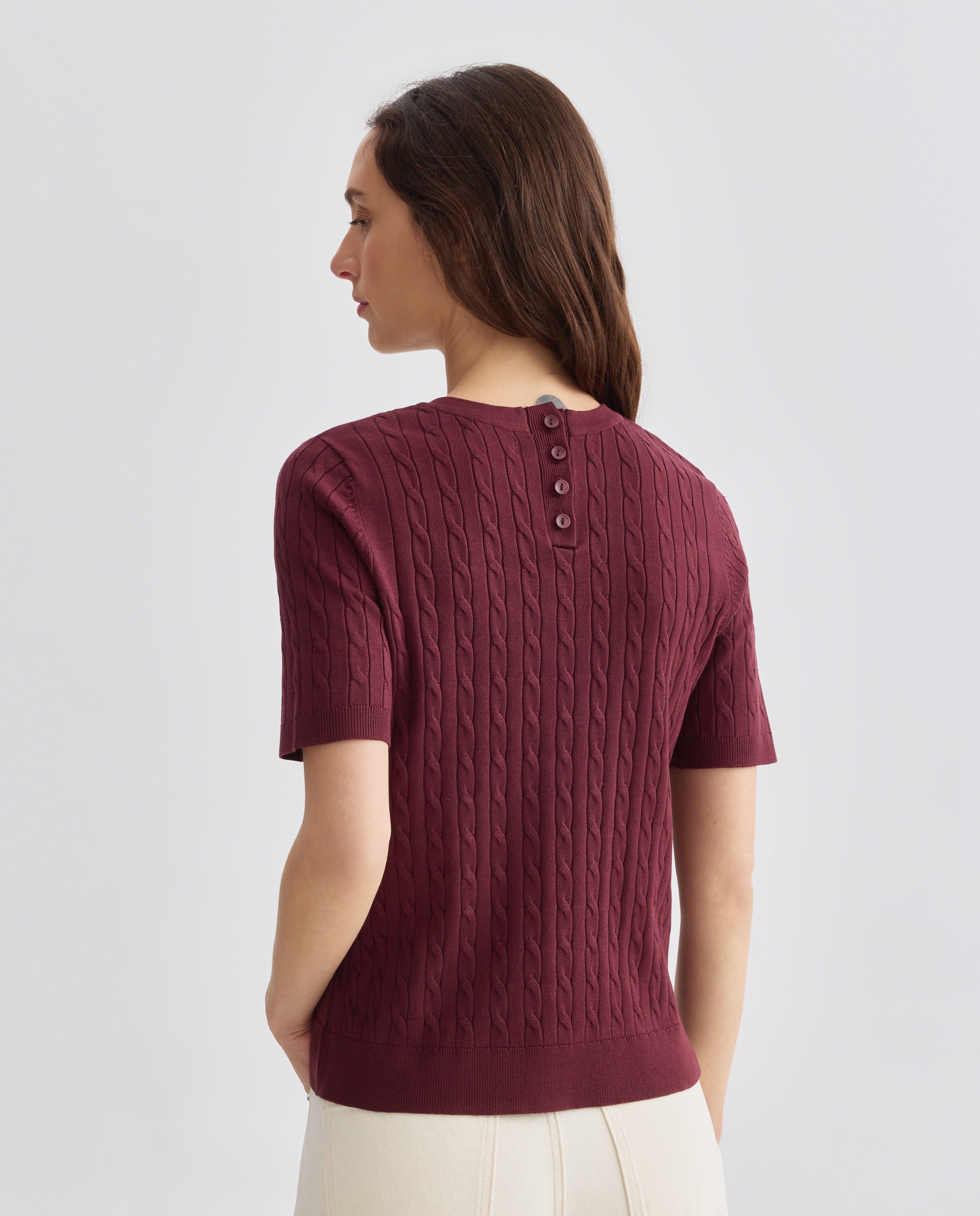Jersey básico de mujer de ochos manga corta 290 Burdeos-3