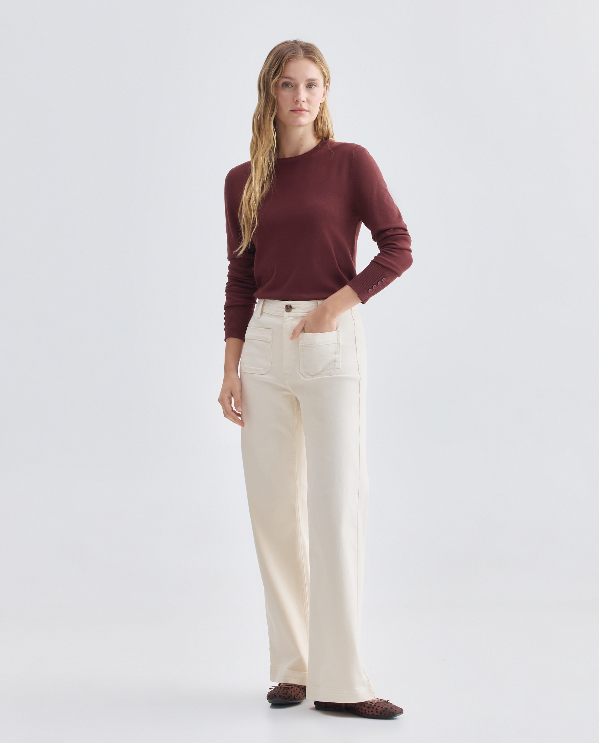 Jersey básico de mujer cuello caja 770 Terracota-2
