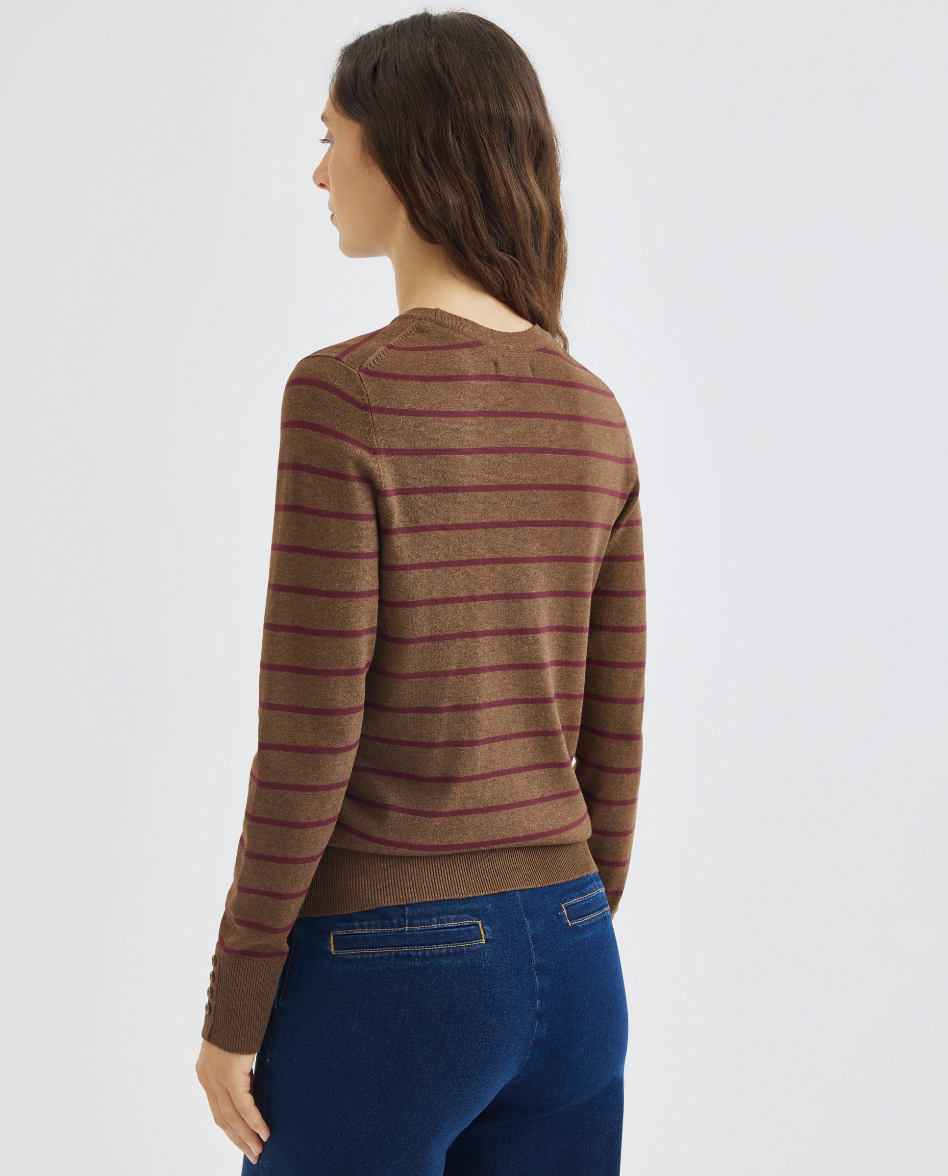 Jersey básico de mujer cuello caja y rayas Marrón-3