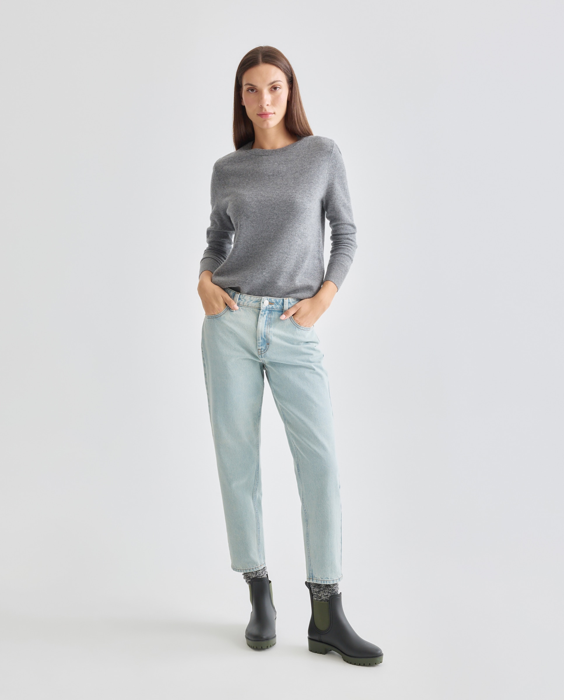 Jersey de mujer cuello caja 100% lana 820 Gris medio-2