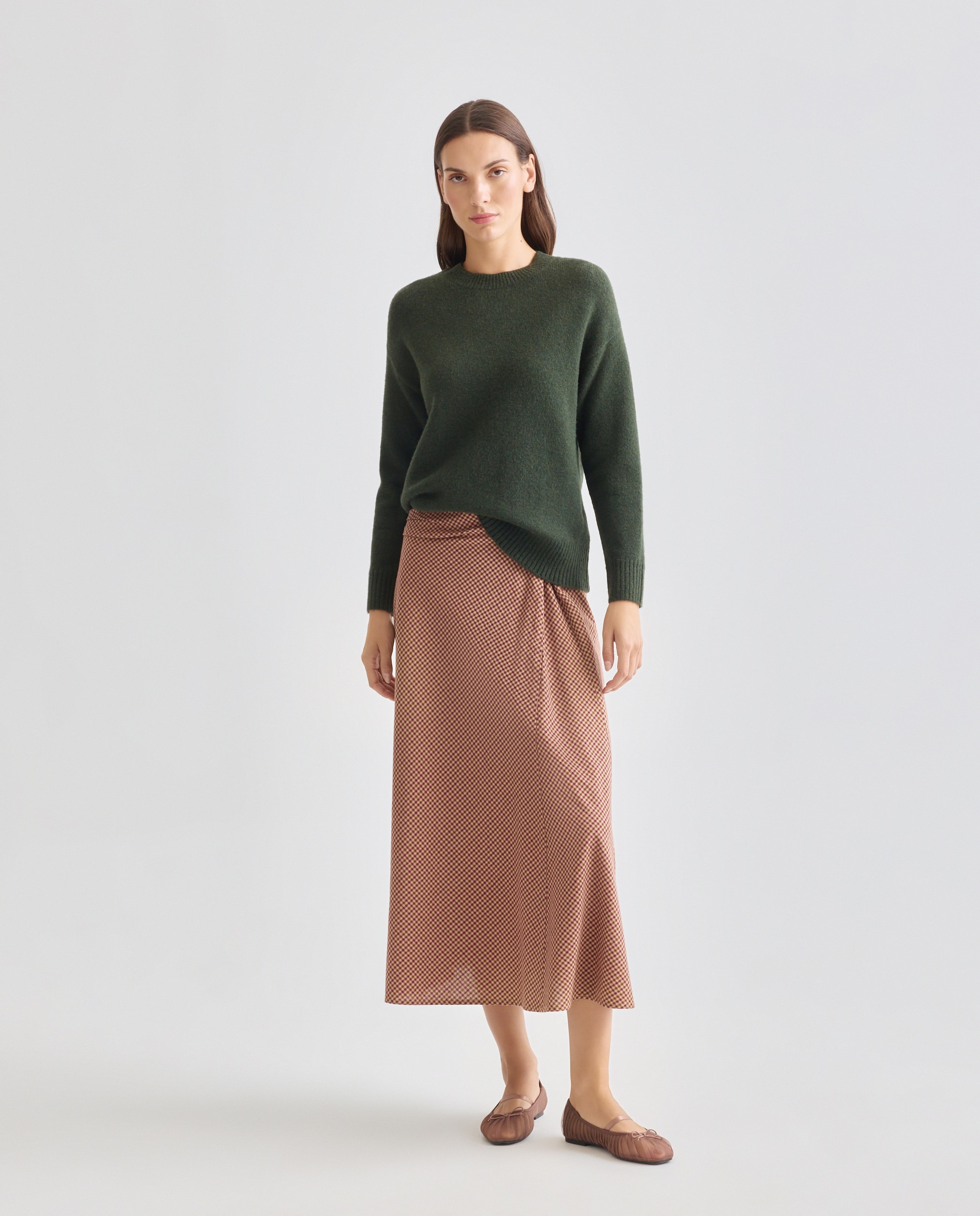 Jersey básico de mujer cuello caja 530 Verde oscuro-2