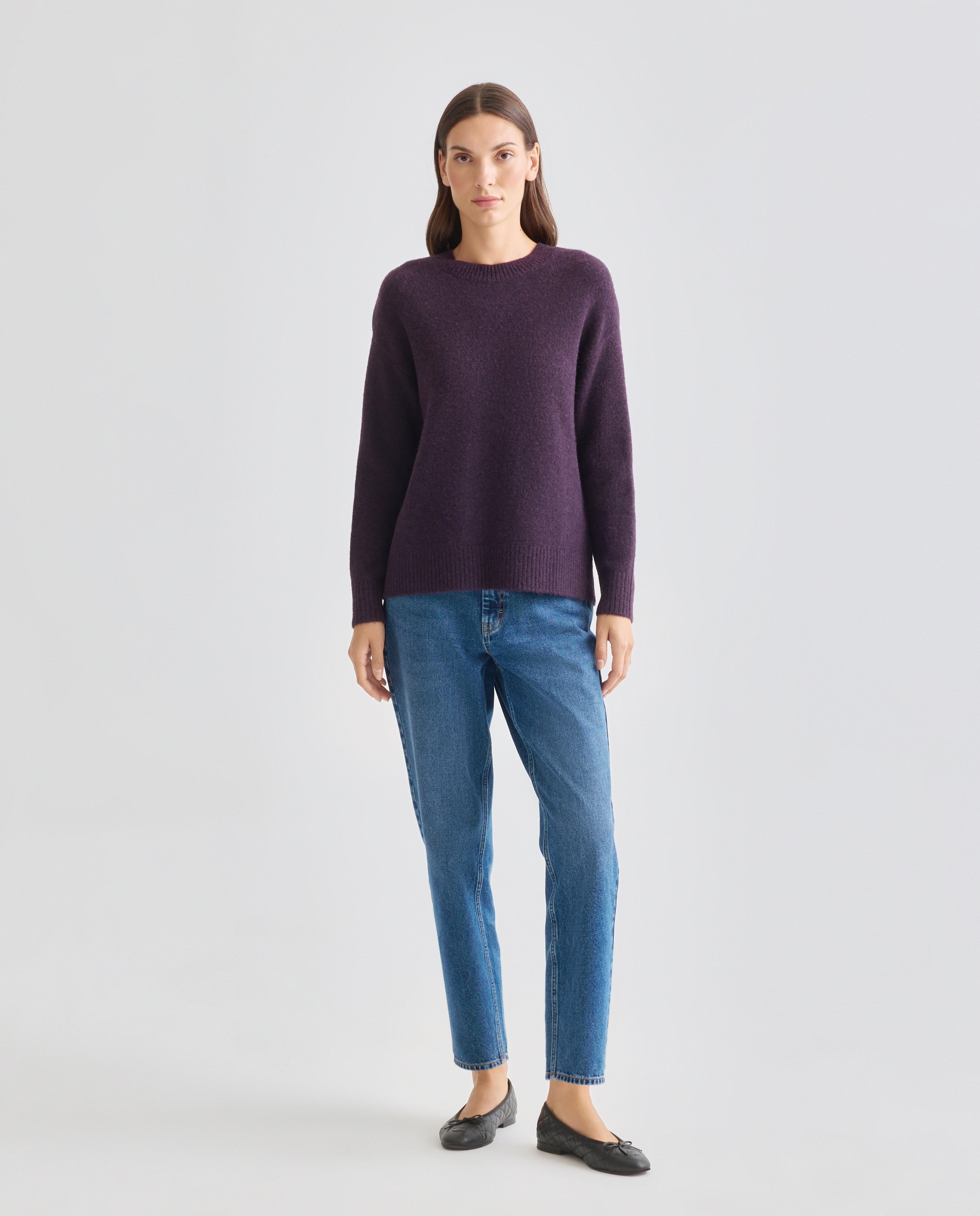 Jersey básico de mujer cuello caja Morado-2