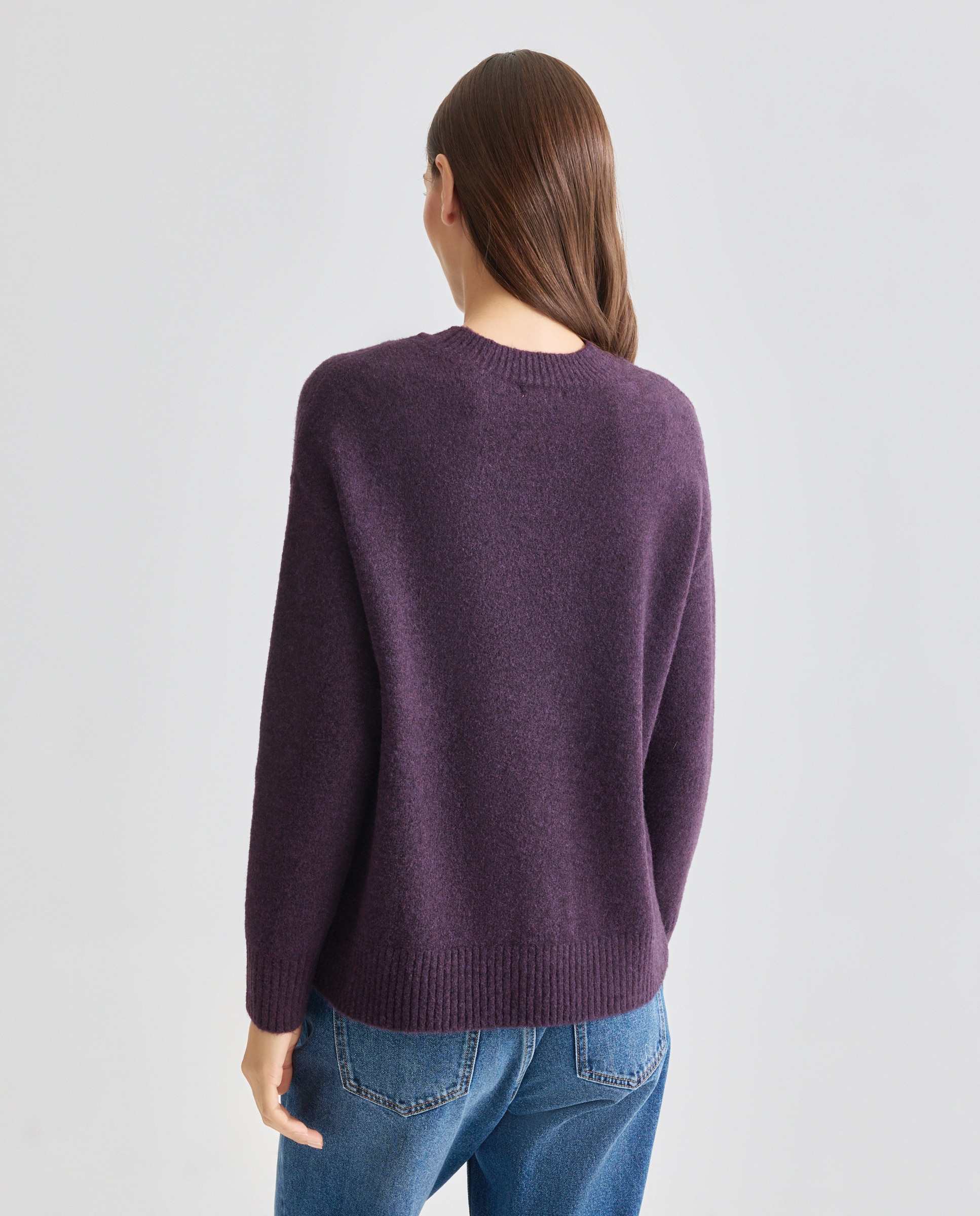 Jersey básico de mujer cuello caja Morado-3