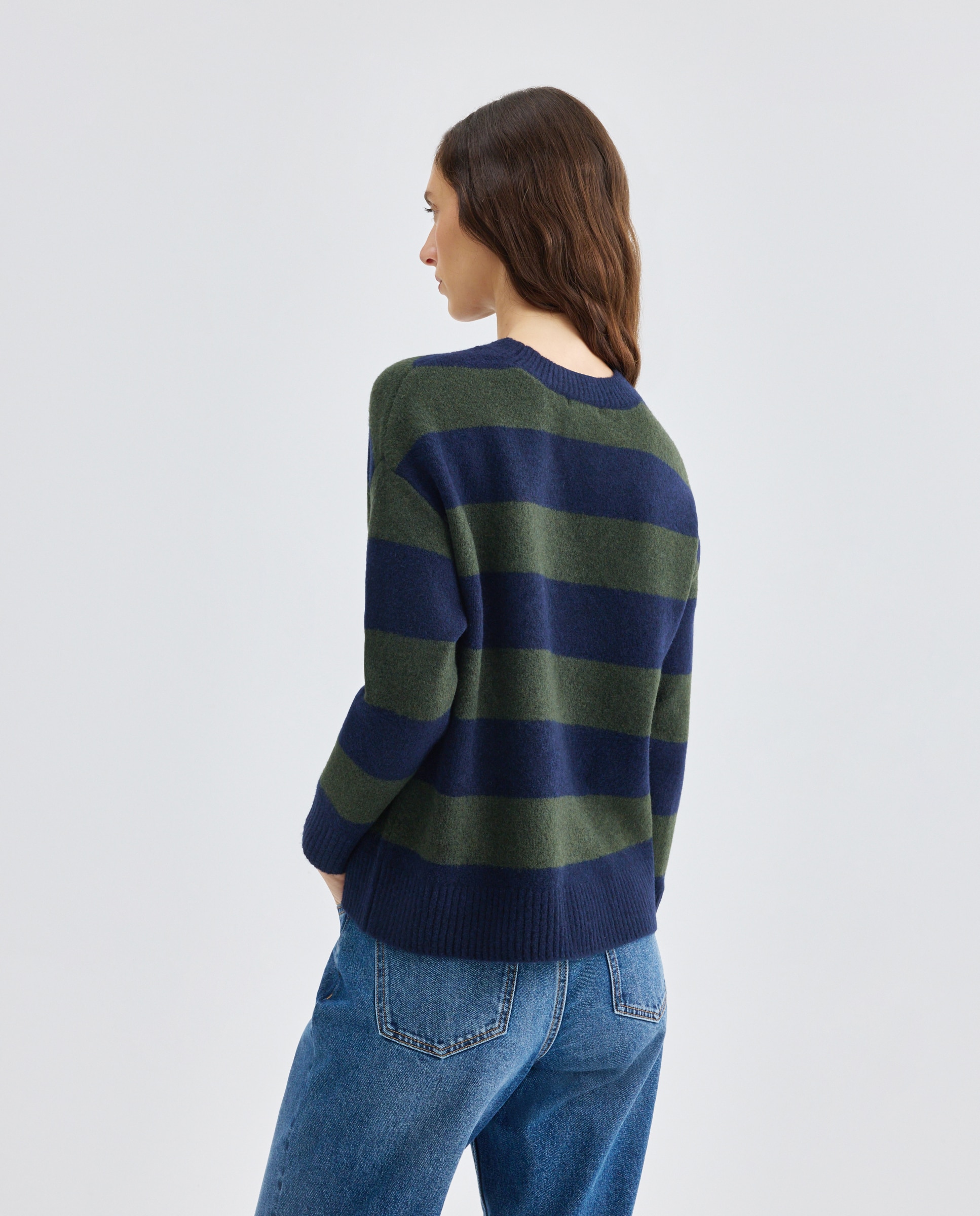 Jersey básico de mujer cuello caja rayas Azul-3