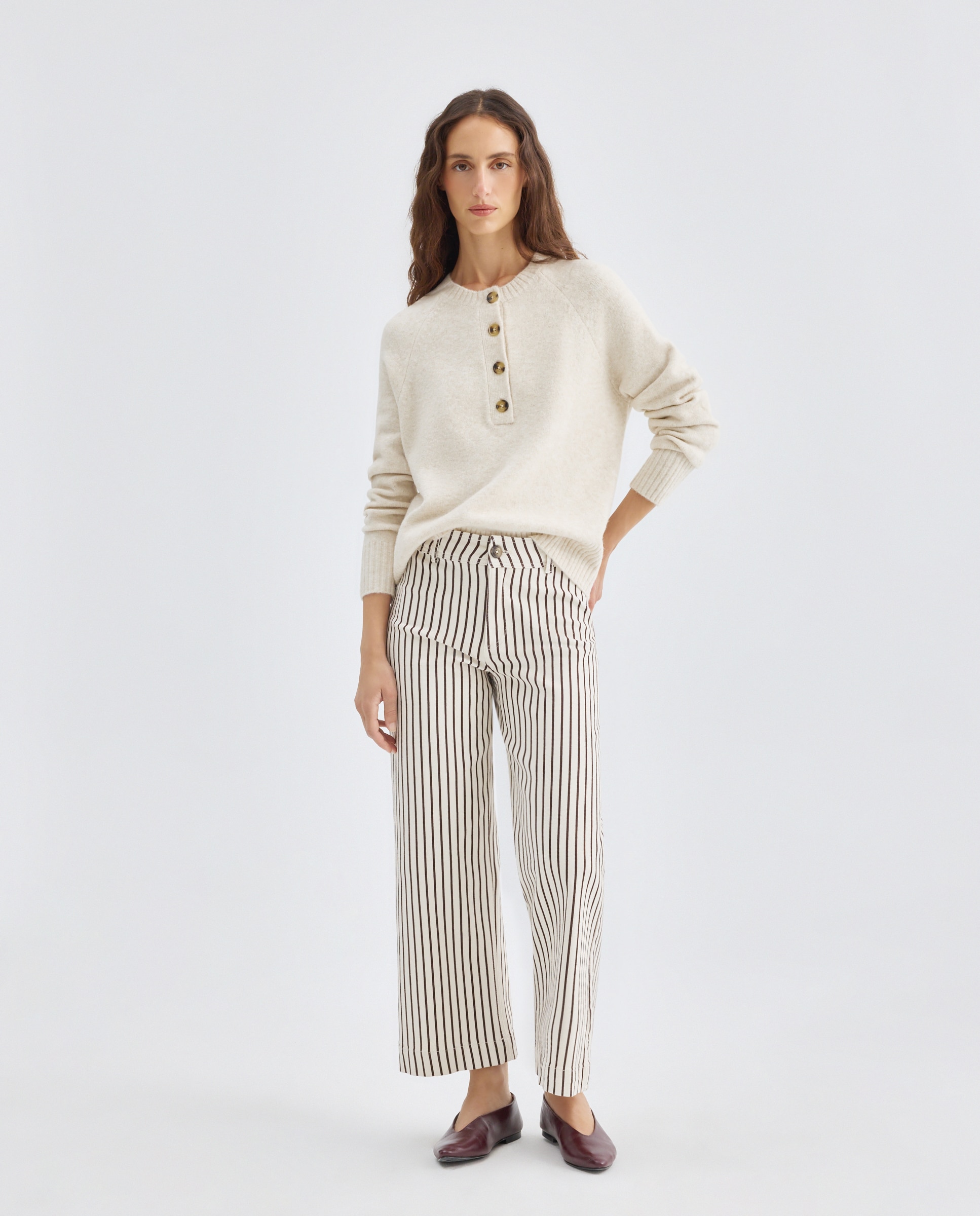Jersey básico de mujer cuello caja botones 120 Crudo-2