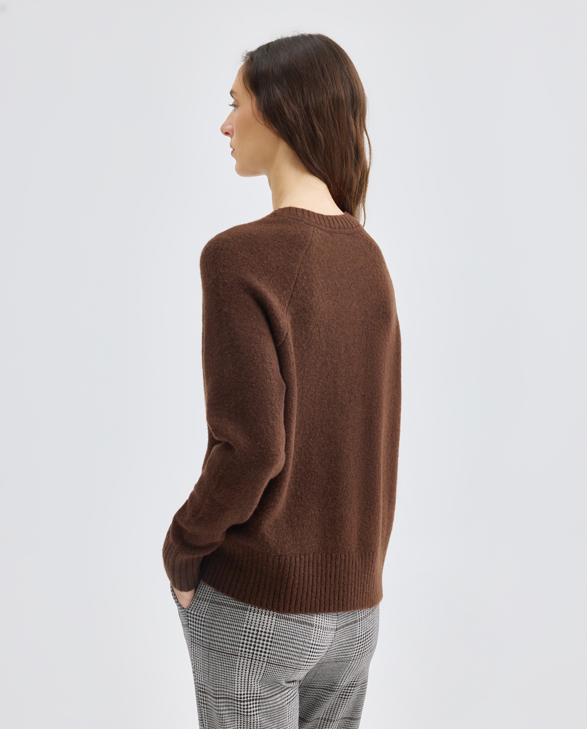 Jersey básico de mujer cuello caja botones Marrón-3