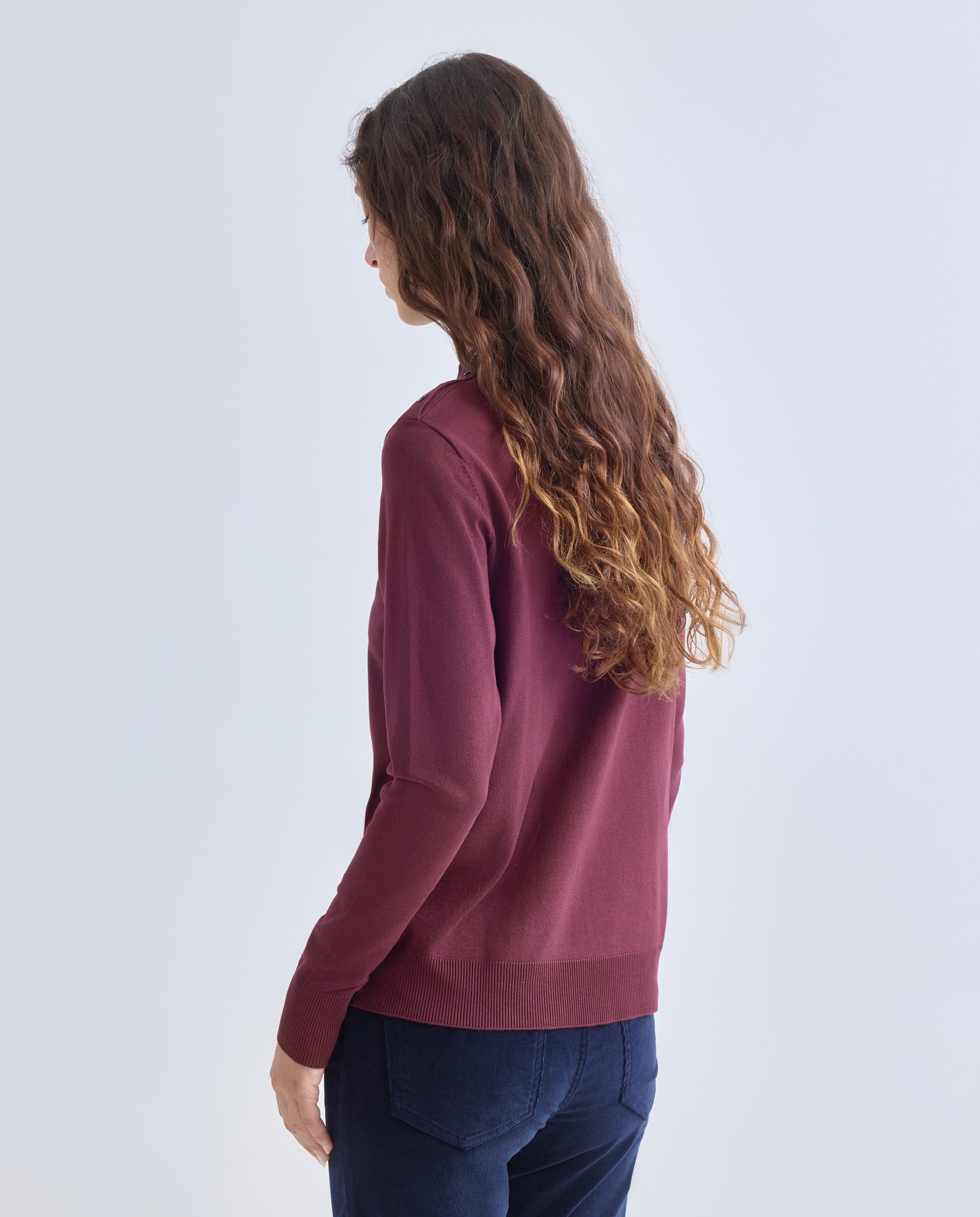Jersey básico de mujer cuello perkins Burdeos-3