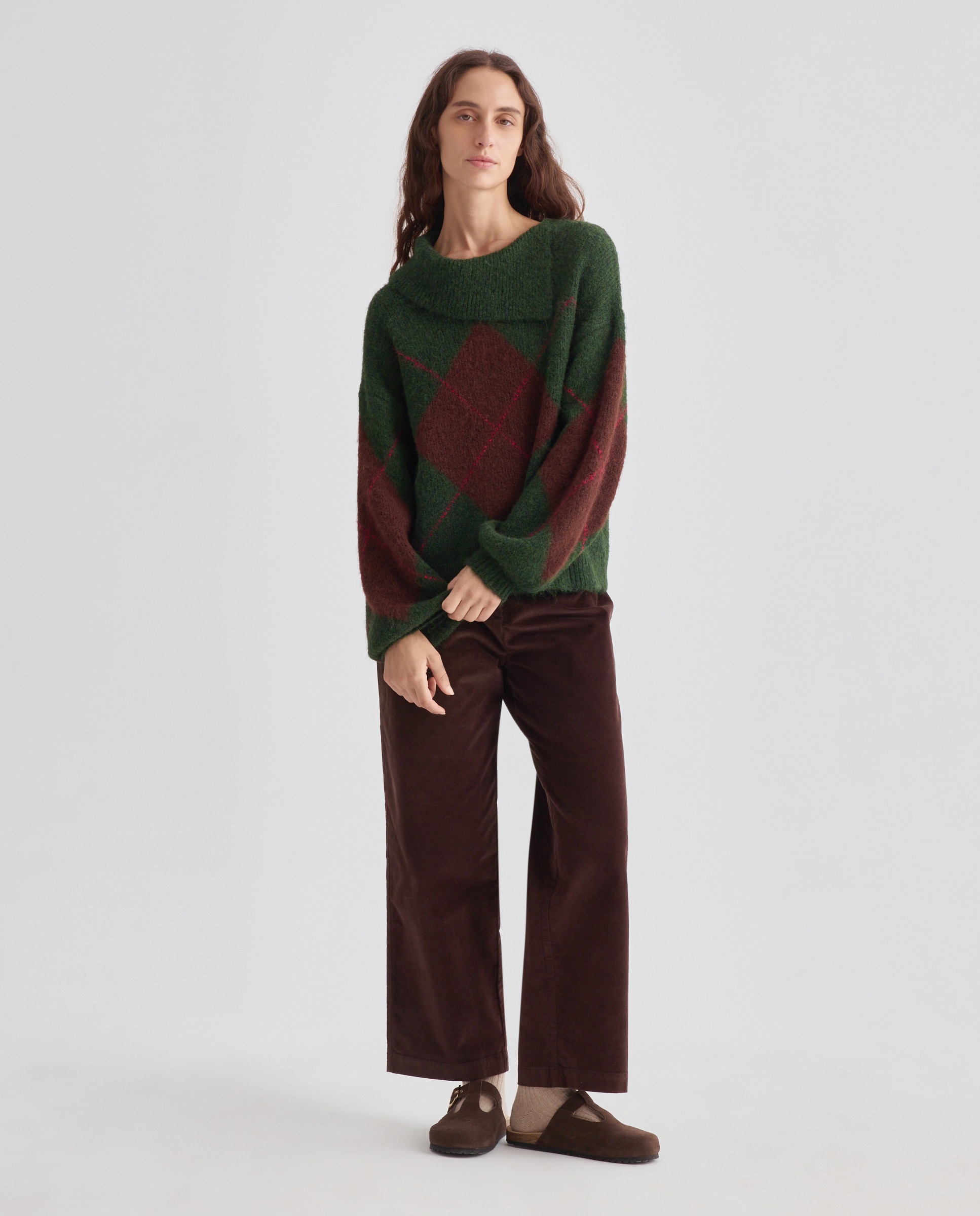 Jersey de mujer con cuello vuelto abierto y rombos Verde-2