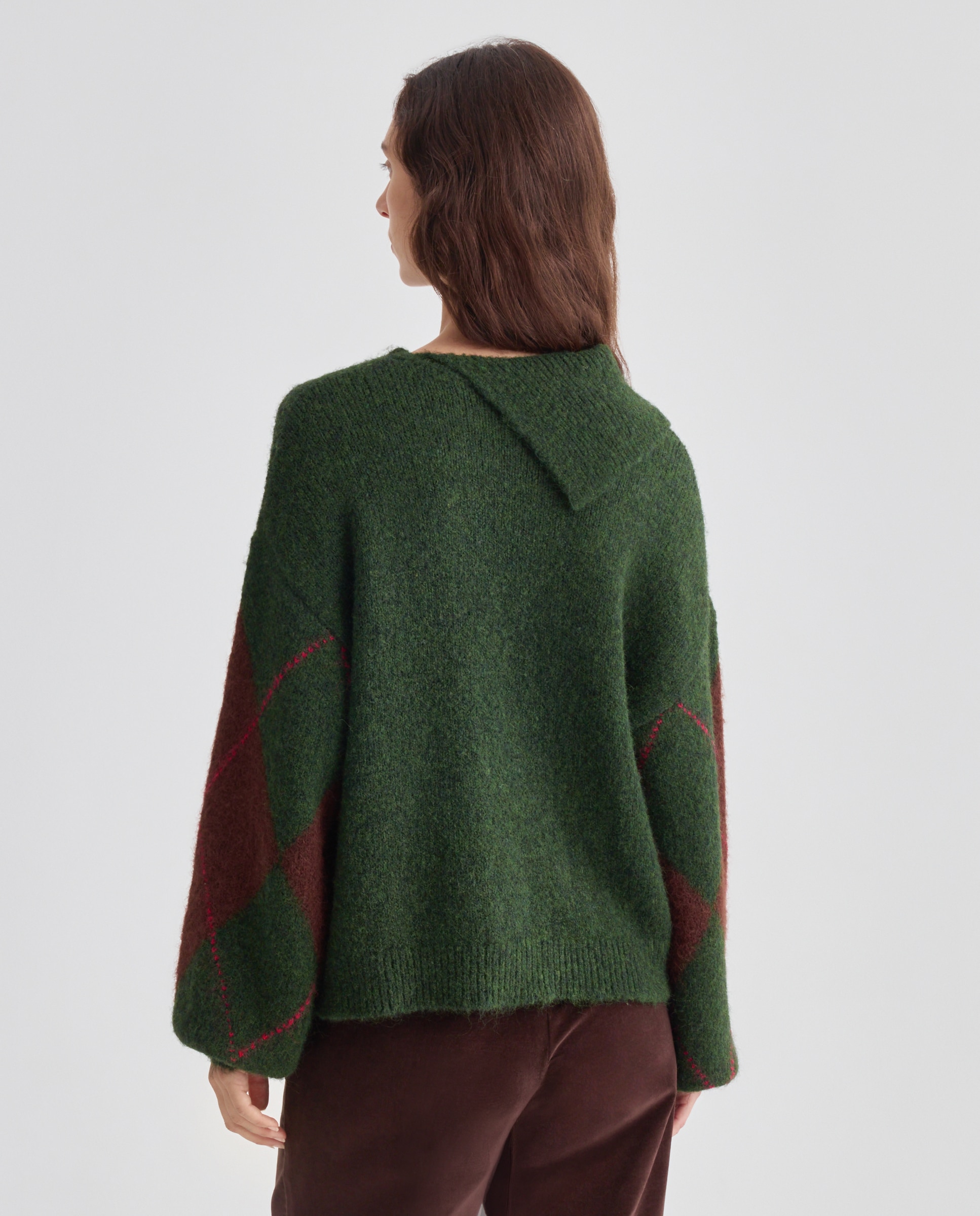 Jersey de mujer con cuello vuelto abierto y rombos Verde-3