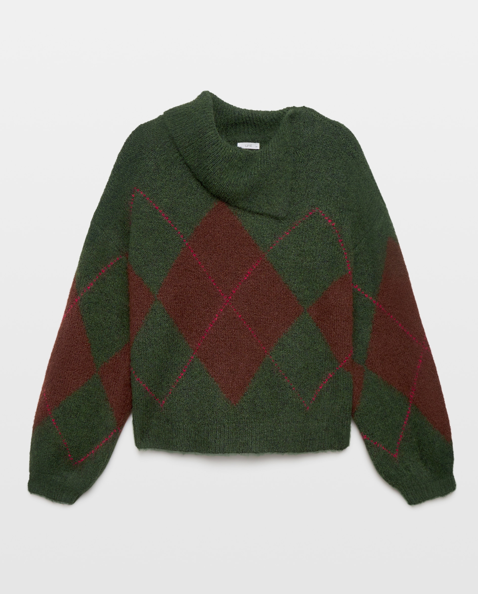 Jersey de mujer con cuello vuelto abierto y rombos Verde-4